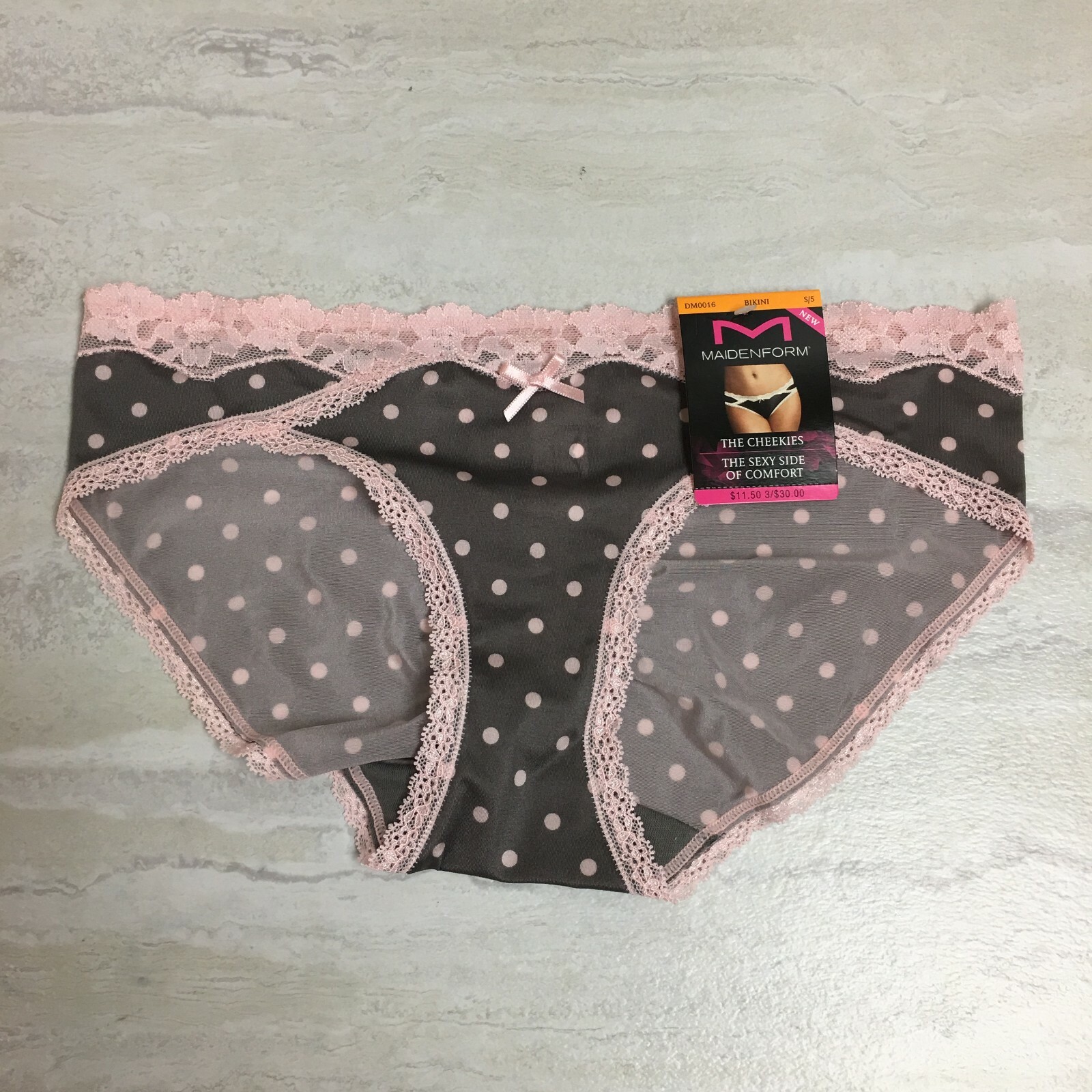 2-Pack Maidenform Women’s Micro Cheekini with Lace, Gray/Pink Polka Dot, S/5