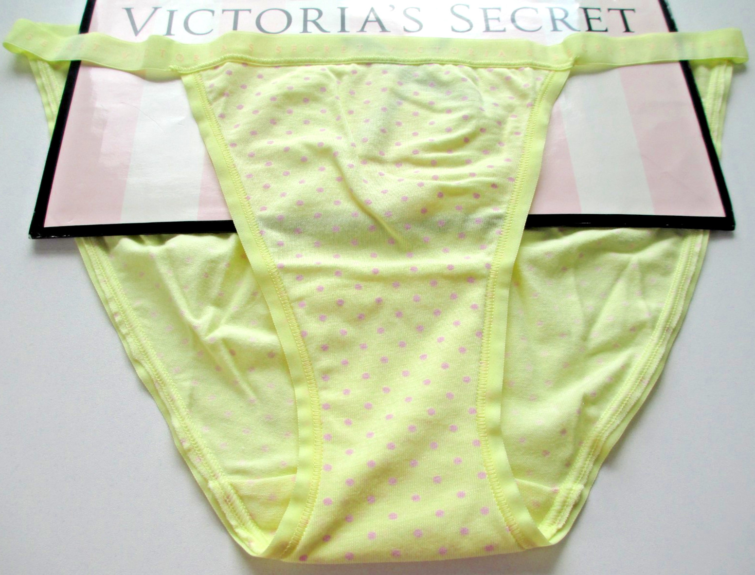 VICTORIA’S SECRET Cotton String Bikini Panty S M L XL Yellow NWT Polka Dot VS