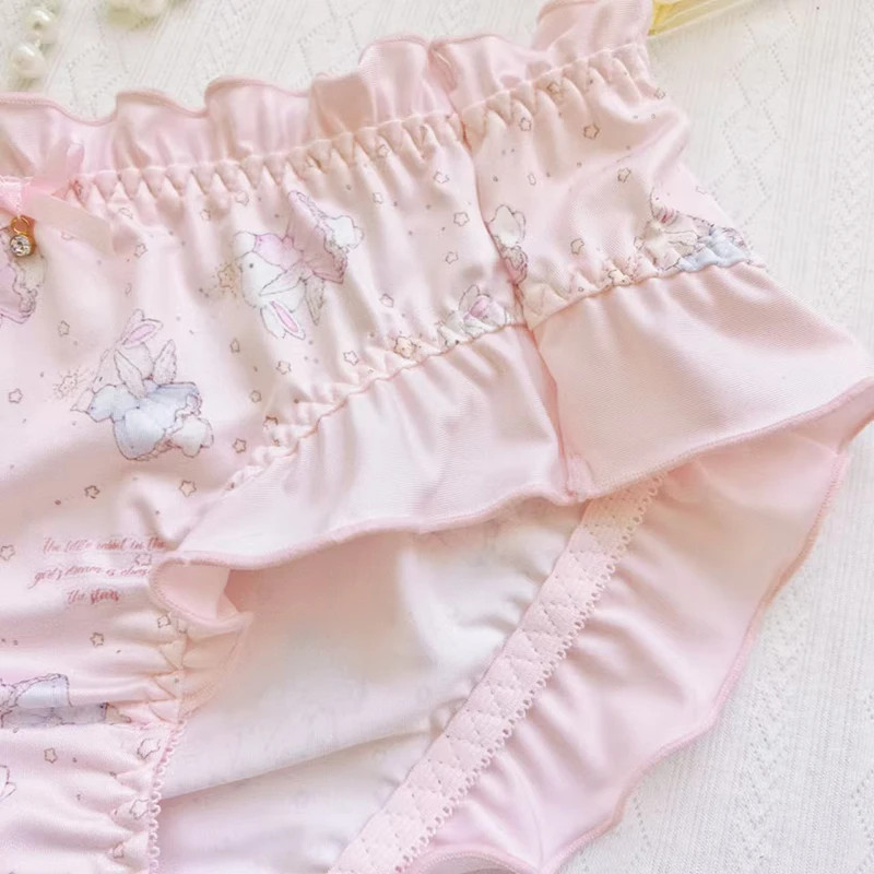 Low Rise Cartoon Panties Women’s Ruffle Lace Soft Stretch Breathable Briefs