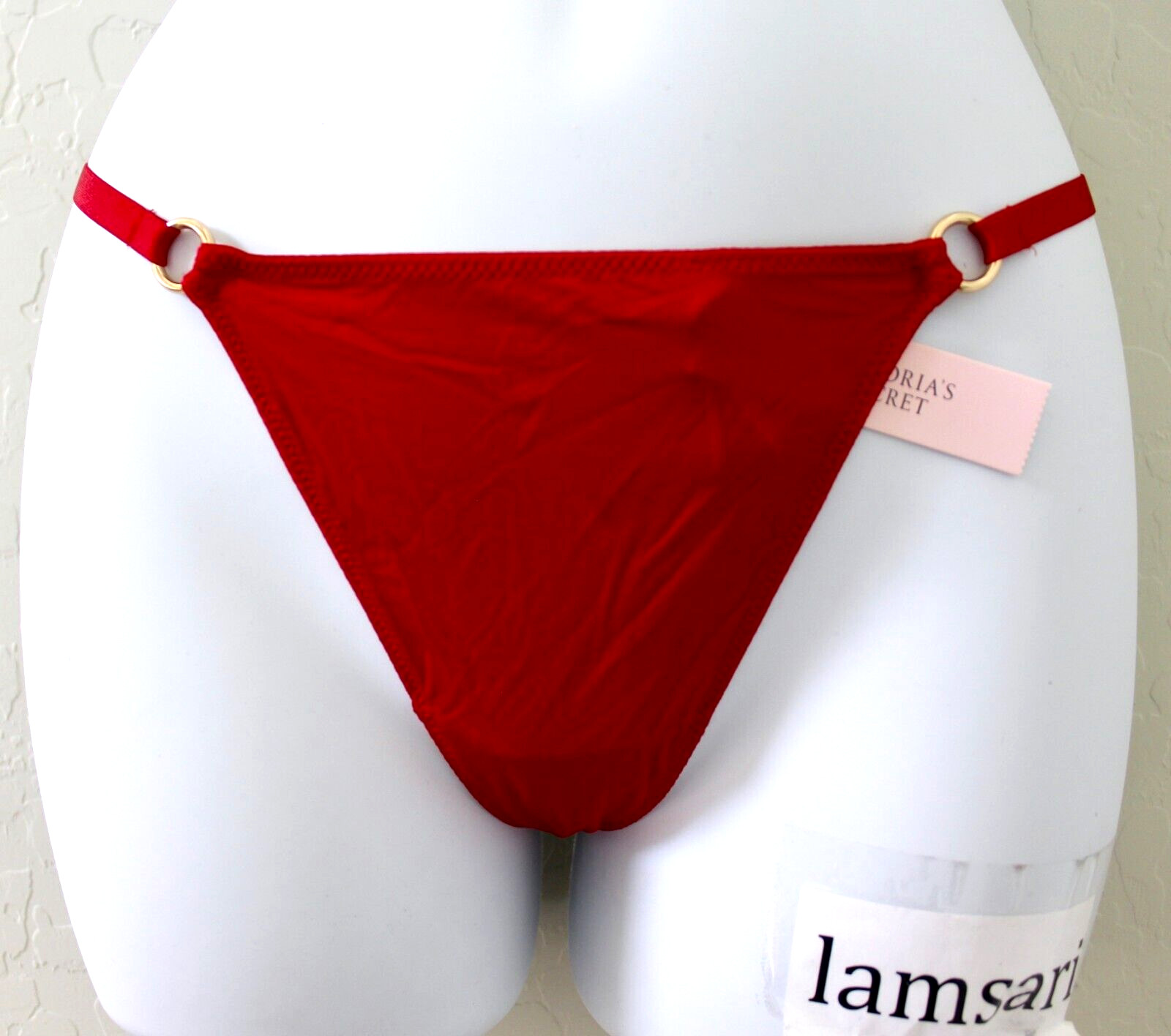 Victoria’s Secret Ring Hardware Smooth V-String Panty Size S Lipstick Red NEW
