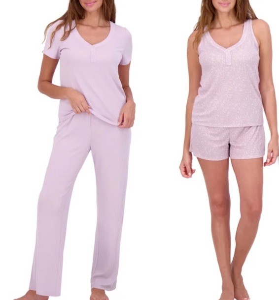 Live 2 Lounge Women’s 4 Piece Pointelle Lounge Wear Pajama Set, Purple,Large NWT
