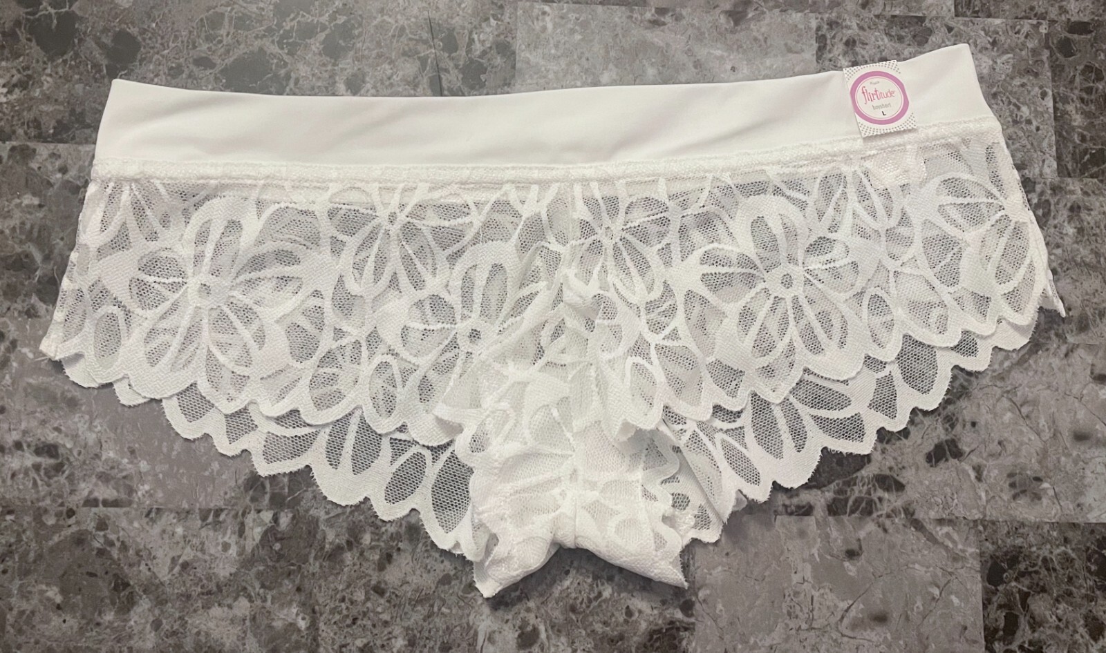 NWT FLIRTITUDE LARGE WHITE FLORAL LACE SMOOTH WAISTBAND BOYSHORT HIPSTER PANTIES