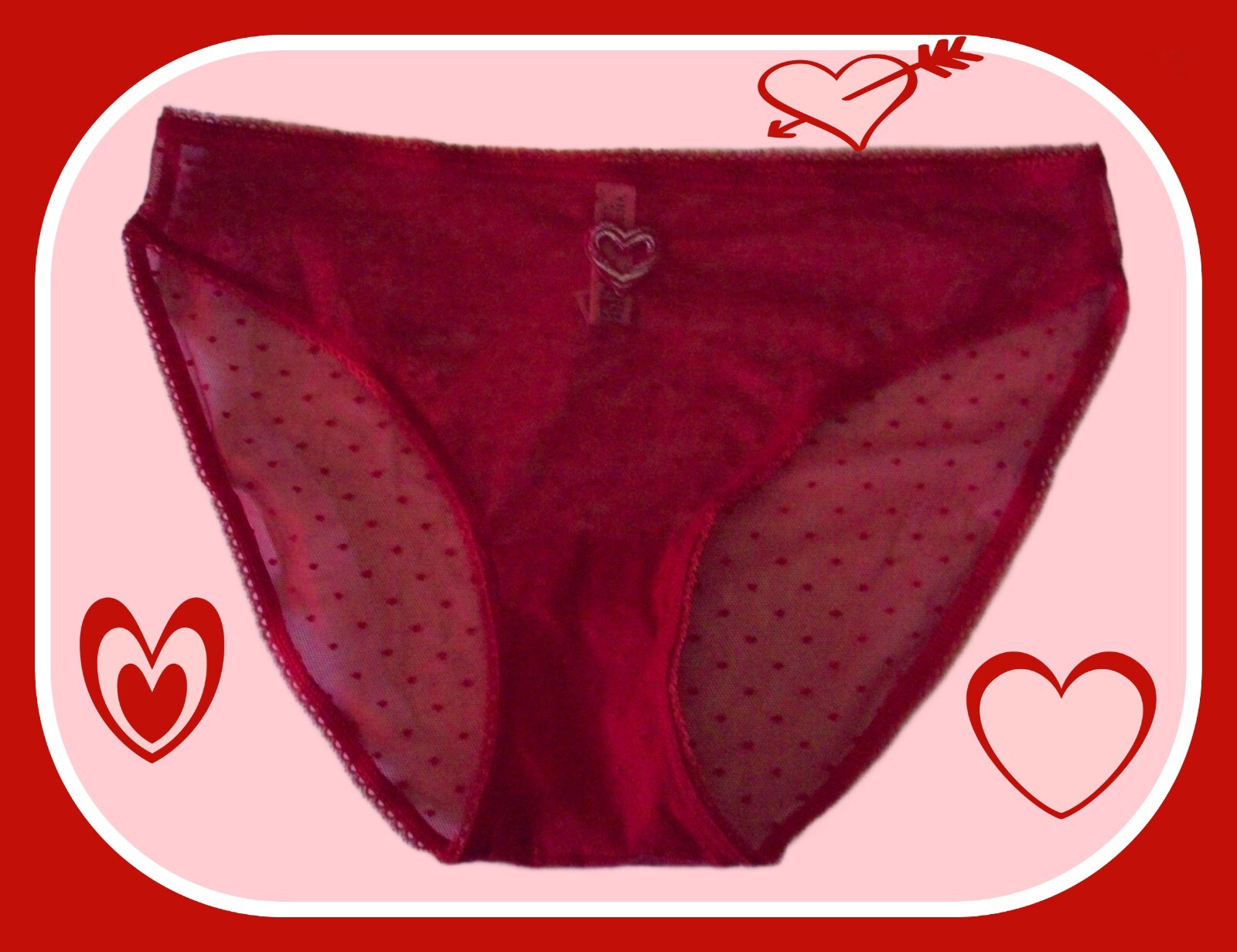 XXL All Bold Red Polka Dot Mesh w Heart Stretch Victoria’s Secret BIKINI Panty