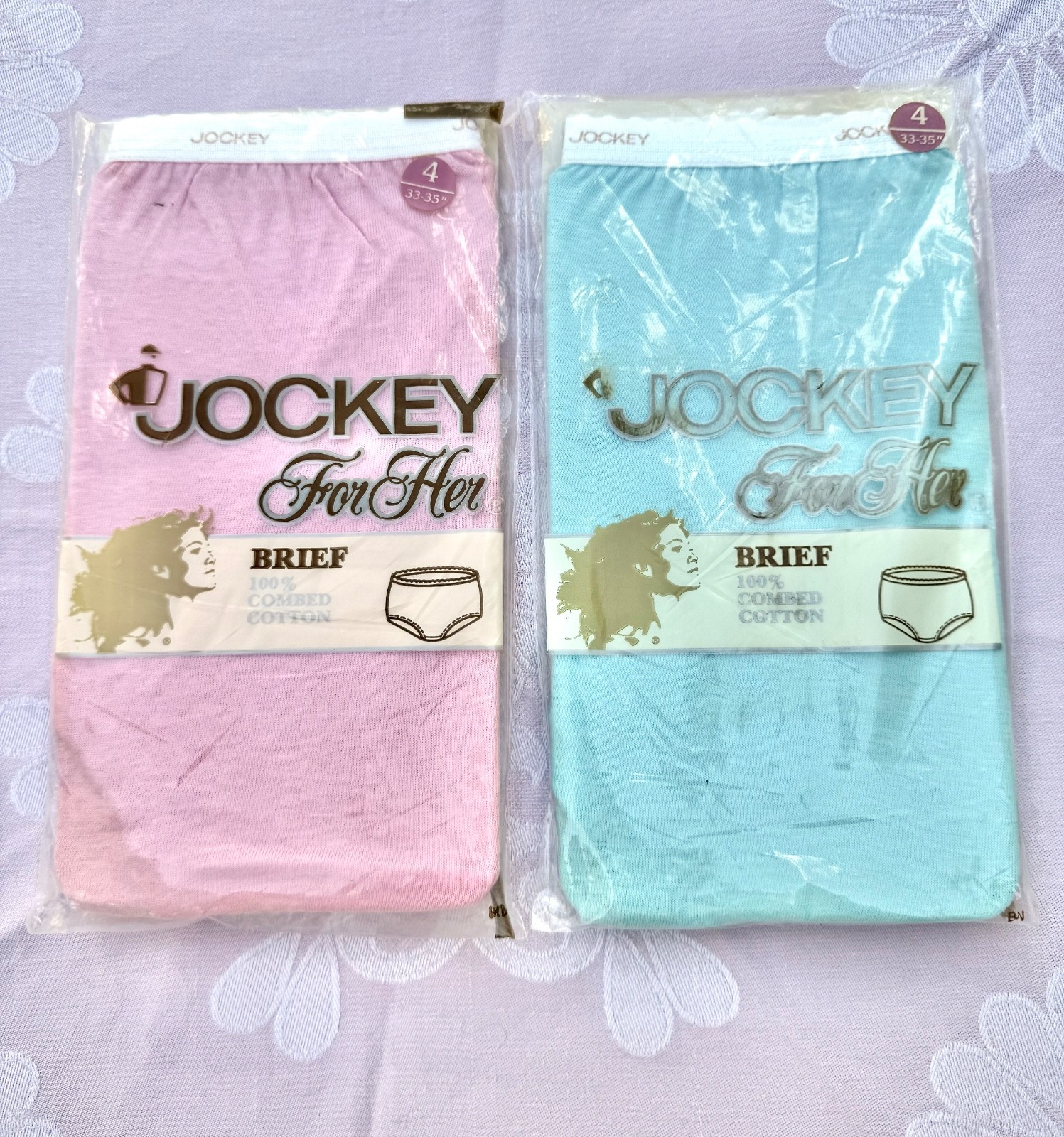 Lot of 2 Jockey Cotton Briefs Pink and Aqua, Size 4, XS, NWT