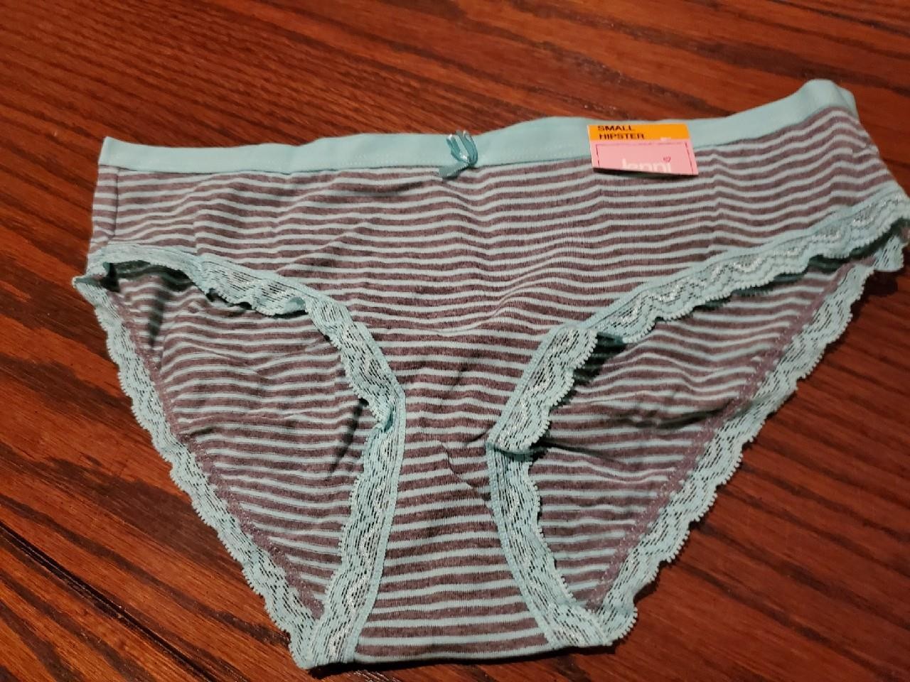 NWT JENNI COTTON SPANDEX HIPSTER PANTIES W LACE mint heather stripe 917211 S