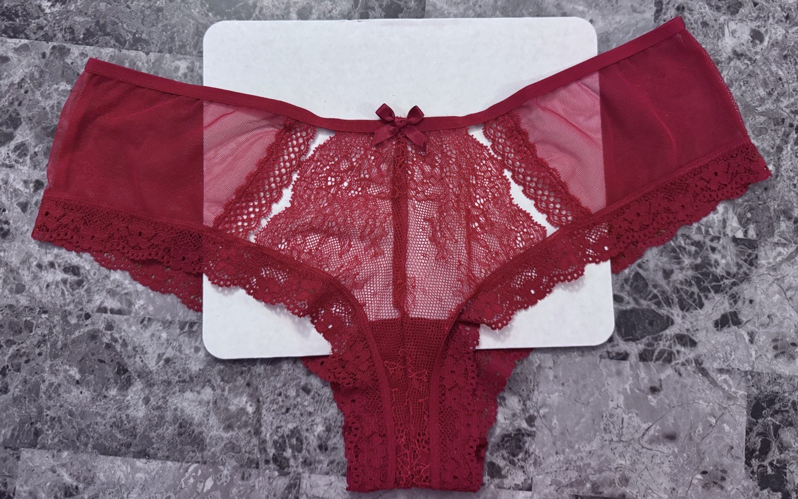 NWOT VICTORIA’S SECRET LARGE RED FLORAL LACE MESH CUTOUT RARE CHEEKY PANTIES