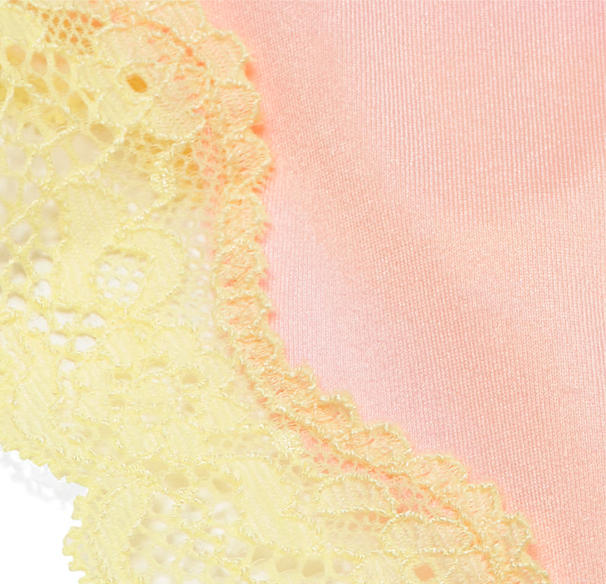 XS Lt Pink Satiny w NEON Citron Lace TEASE Victoria’s Secret HighLeg Thong Panty