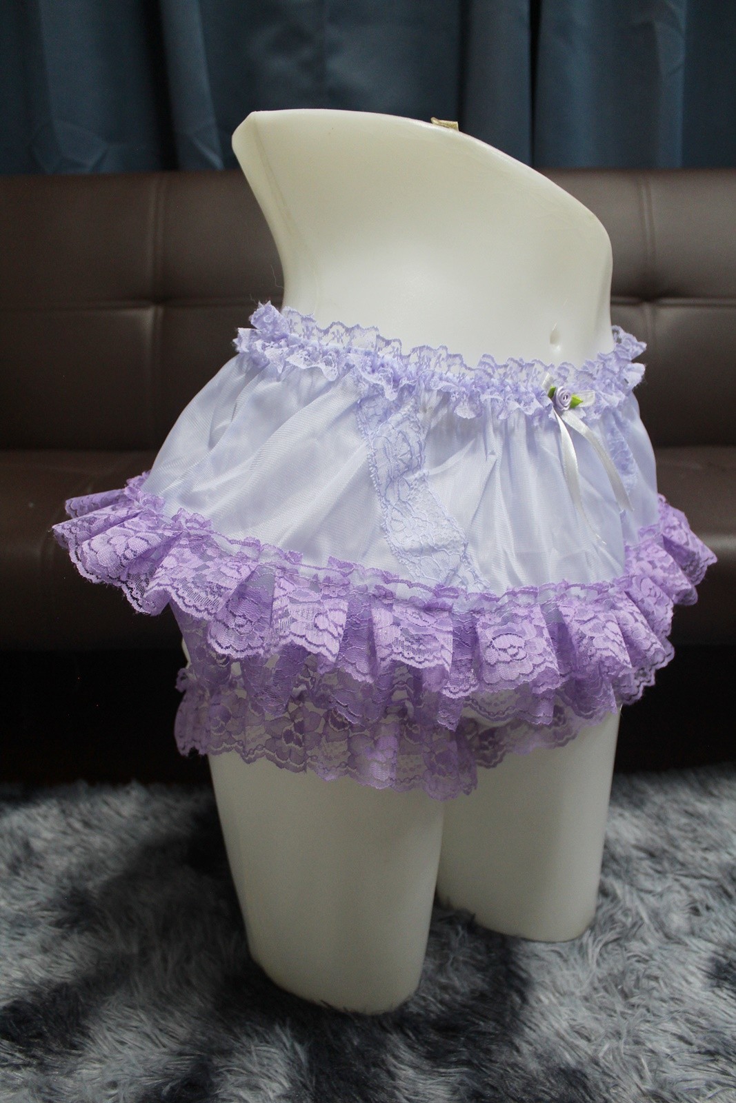 #A328 2XL/ElasticW.24-42″ VintageStyle 2PCS Purple Nylon Half Slip + White Brief
