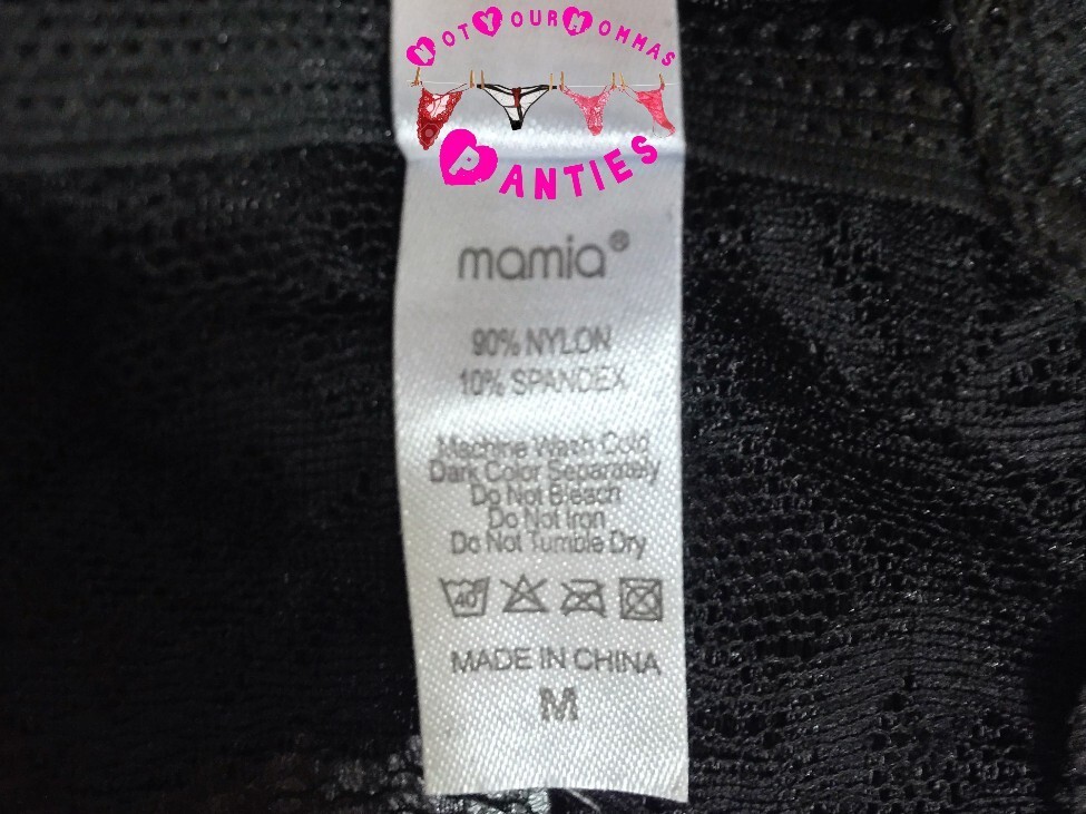 MAMIA lingerie daily, sexy, solid black, lace thong with bow – nylon/spandex [M]