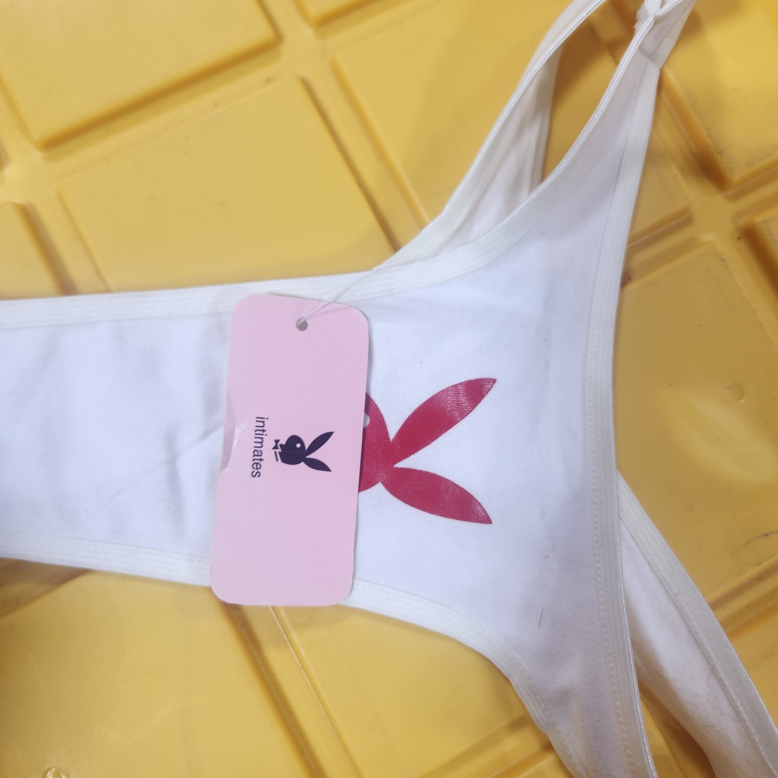 Y2K Vintage Playboy Bunny Head Thong Underwear White / Red Size S J41#1