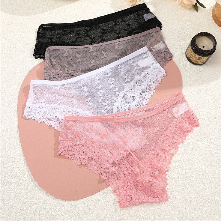 4 Pack Lot Sexy Womens Panties Underwear See Through Sheer Lace Brief Lingeries