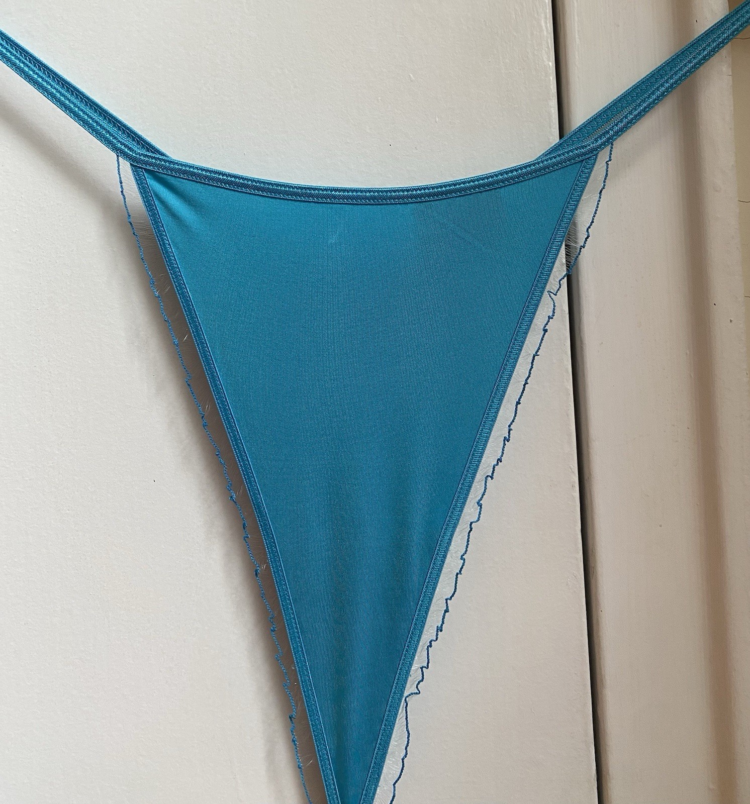 Victoria’s Secret turquoise Thong, Size S, With Rhinestone Key Design