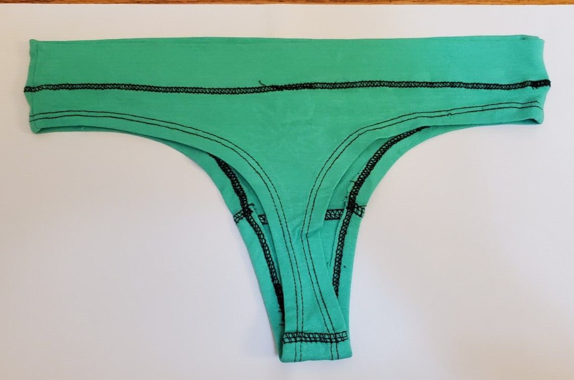 Rue 21 Women’s Cotton Thong Panties SMALL Green With Rhinestones Weed Shape