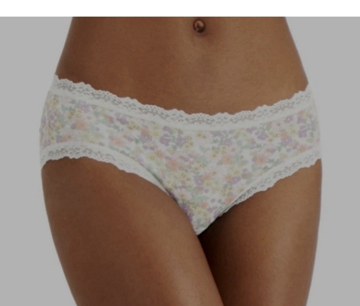 Jenni Women’s Lace Trim Hipster Underwear Retro Floral Panty Medium Spring