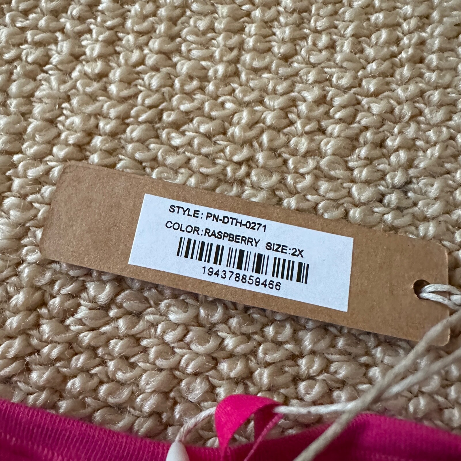 Skims Raspberry Cotton Dipped Thong, Size 3X NWT