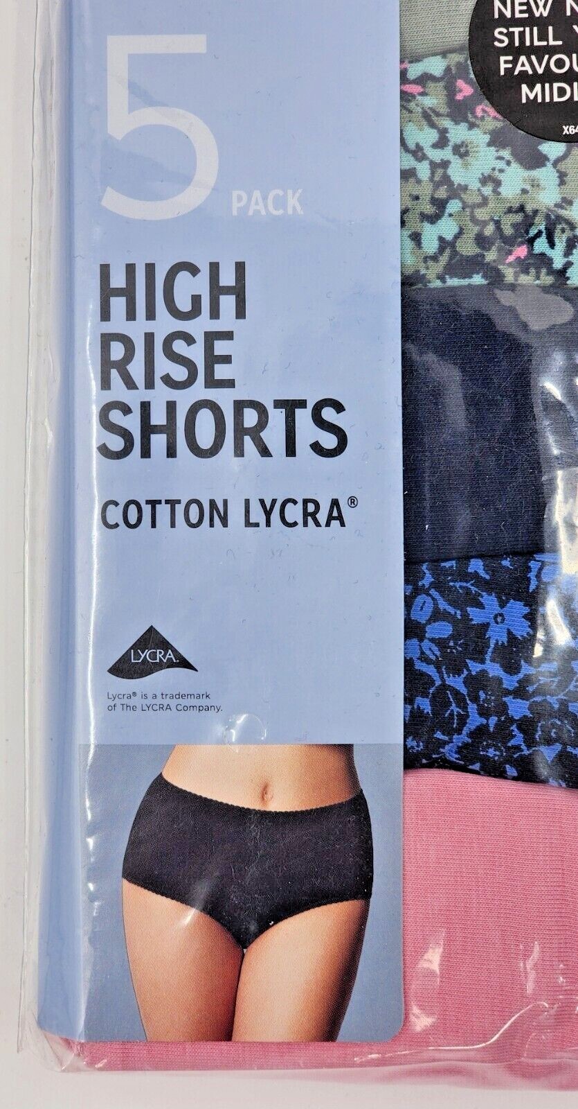 M&S Ladies 5 Pack Cotton Lycra High Rise Midi Knickers Underwear