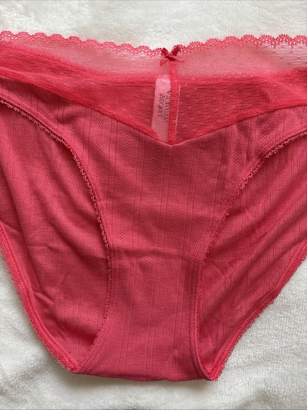 Victoria’s Secret Panties Bikini Panty Stretch Pointelle Dark Coral Mesh Large L