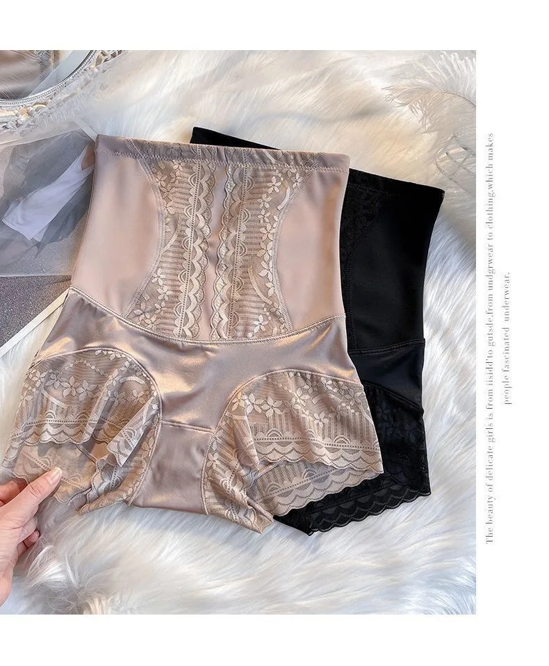 High Waist Shaping Panties Lace Trim Stretch Slimming Comfortable Briefs Fit