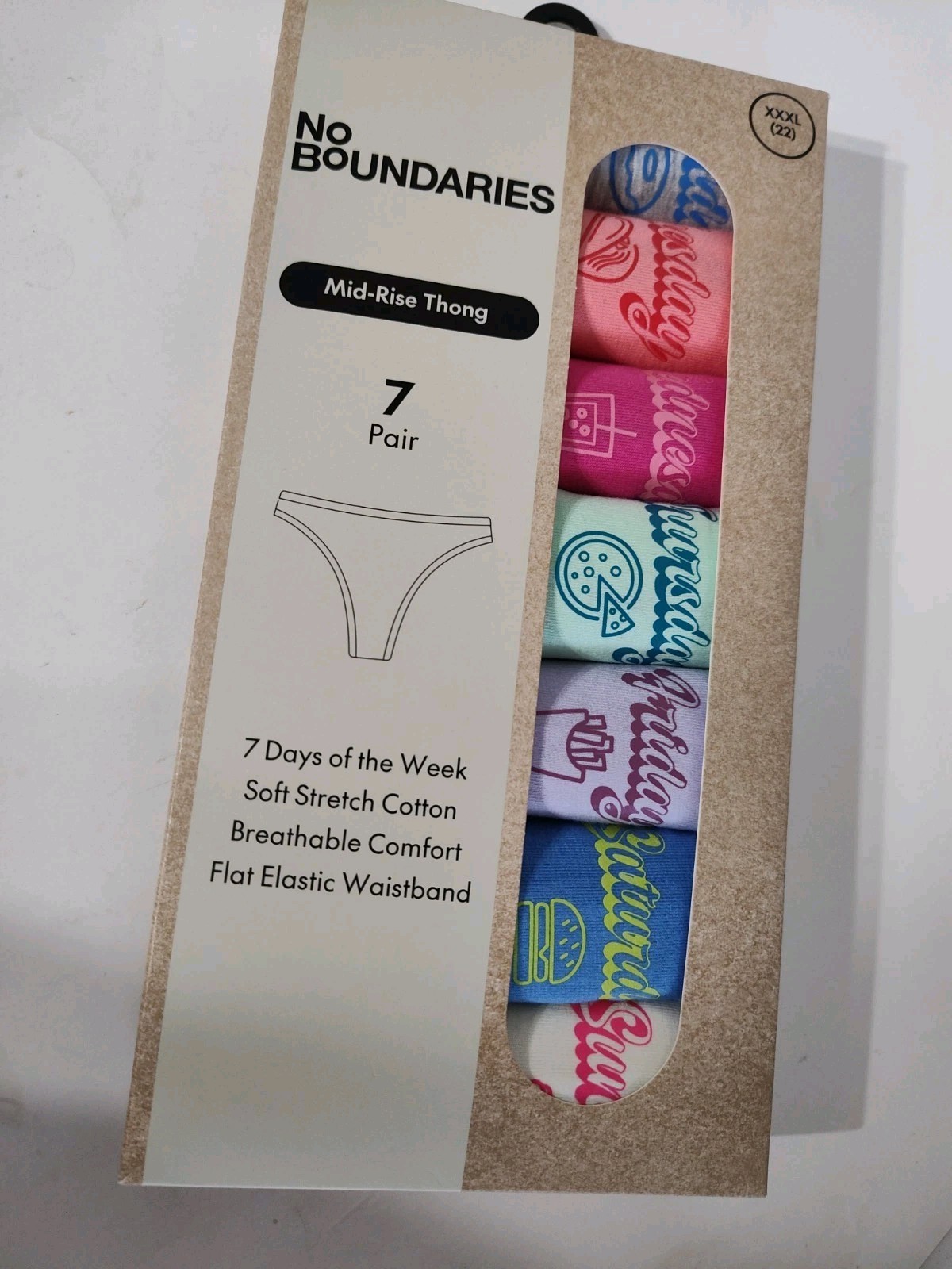 Mid-Rise Thong Panties Size XXXL (22) 7 Days of the Week Pack Soft (Pack of 7)