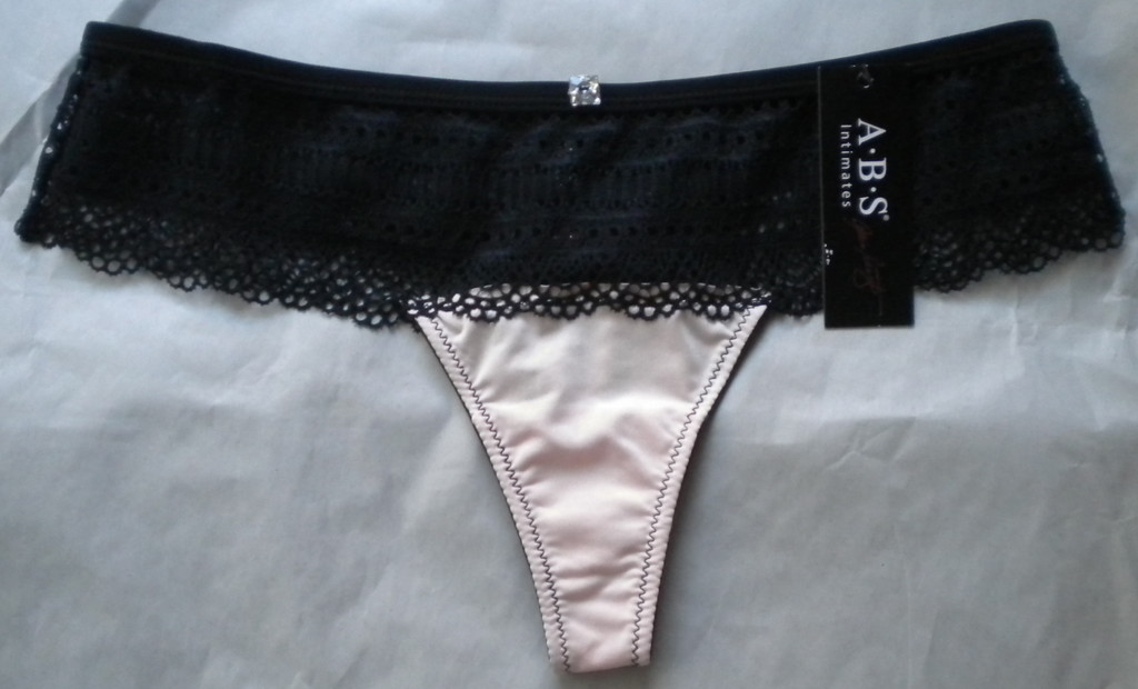 NWT A.B.S INTIMATES PINK/BLACK THONG PANTY ABS129MX SMALL $24