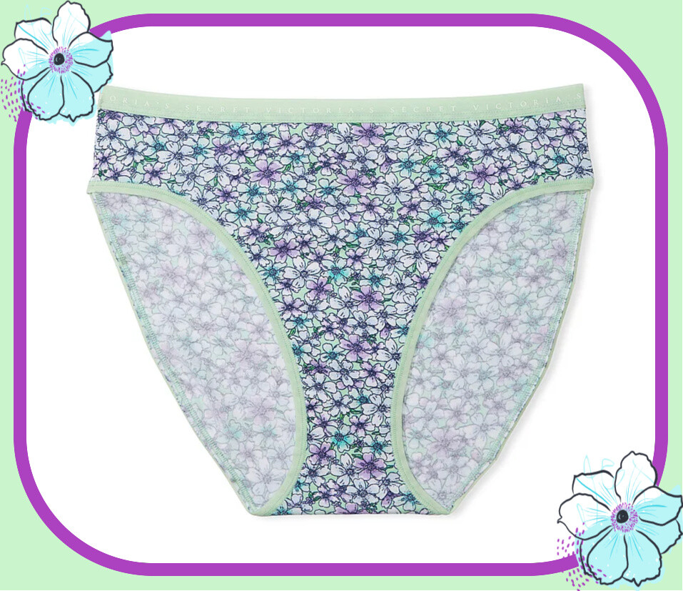 M L XL XXL Mint Purple Floral Cotton Victorias Secret High Leg Waist Brief Panty