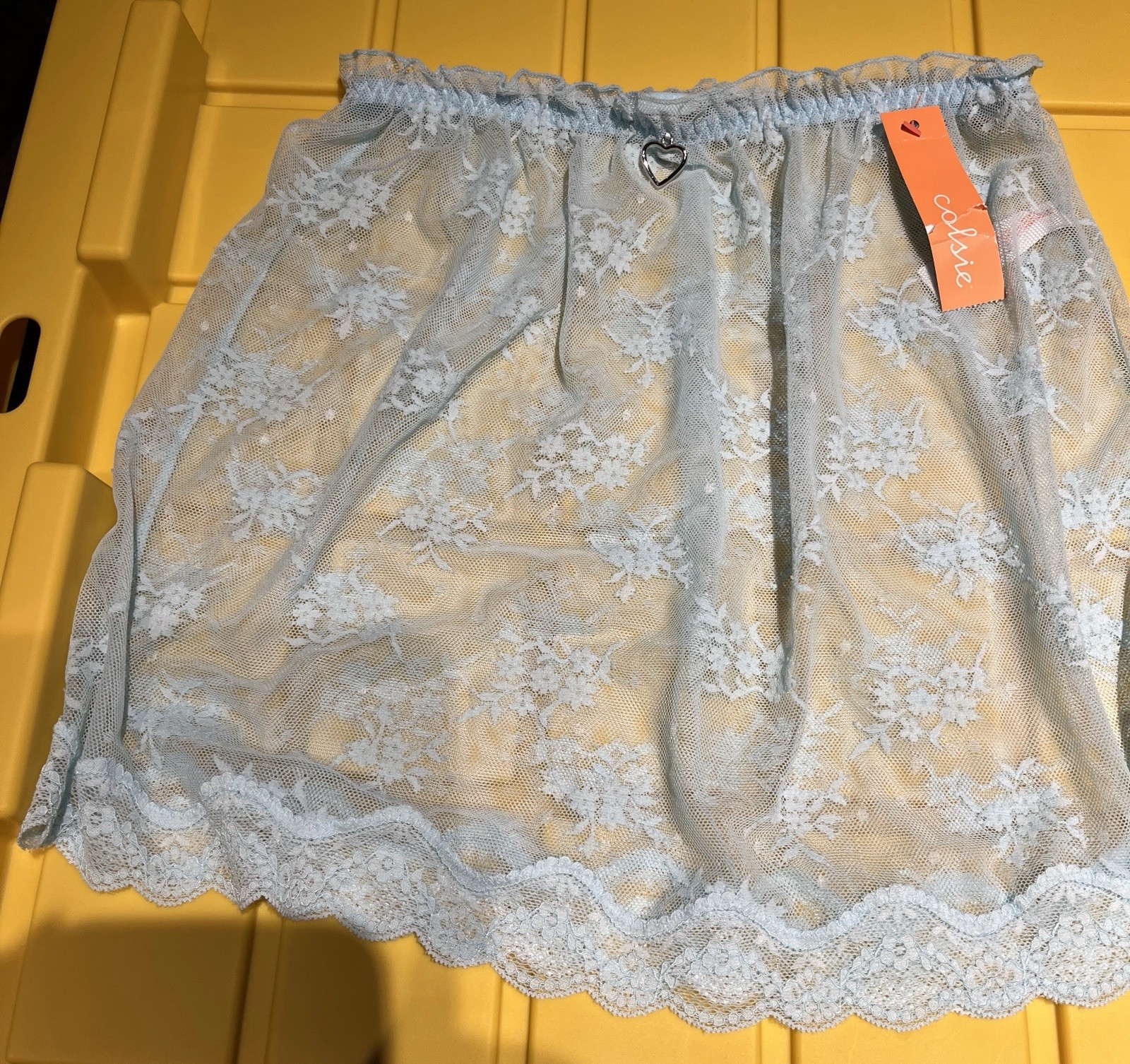 Colsie Women’s Sheer Semi-Transparent Floral Lace mini skirt or half slip.