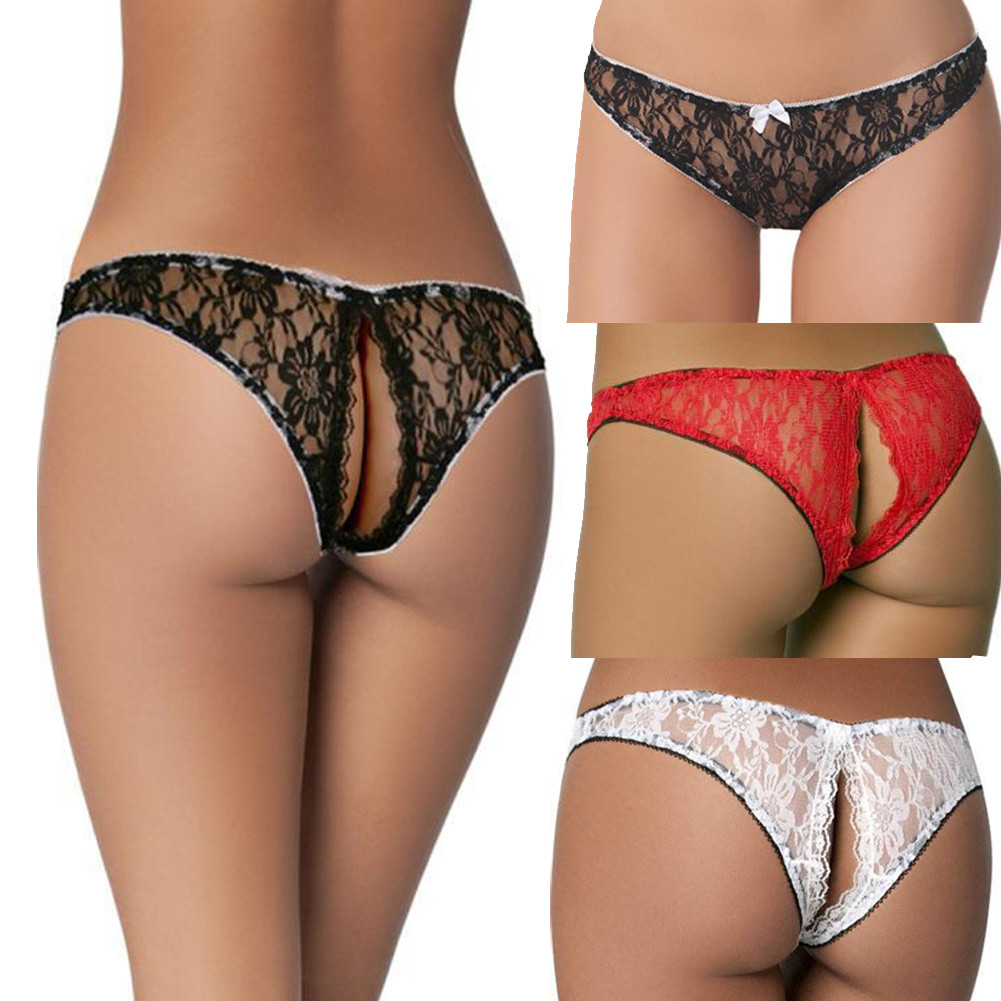 Women’s Panties Lace Crotchless Underwear Thongs Lingerie G-string Floral Briefs