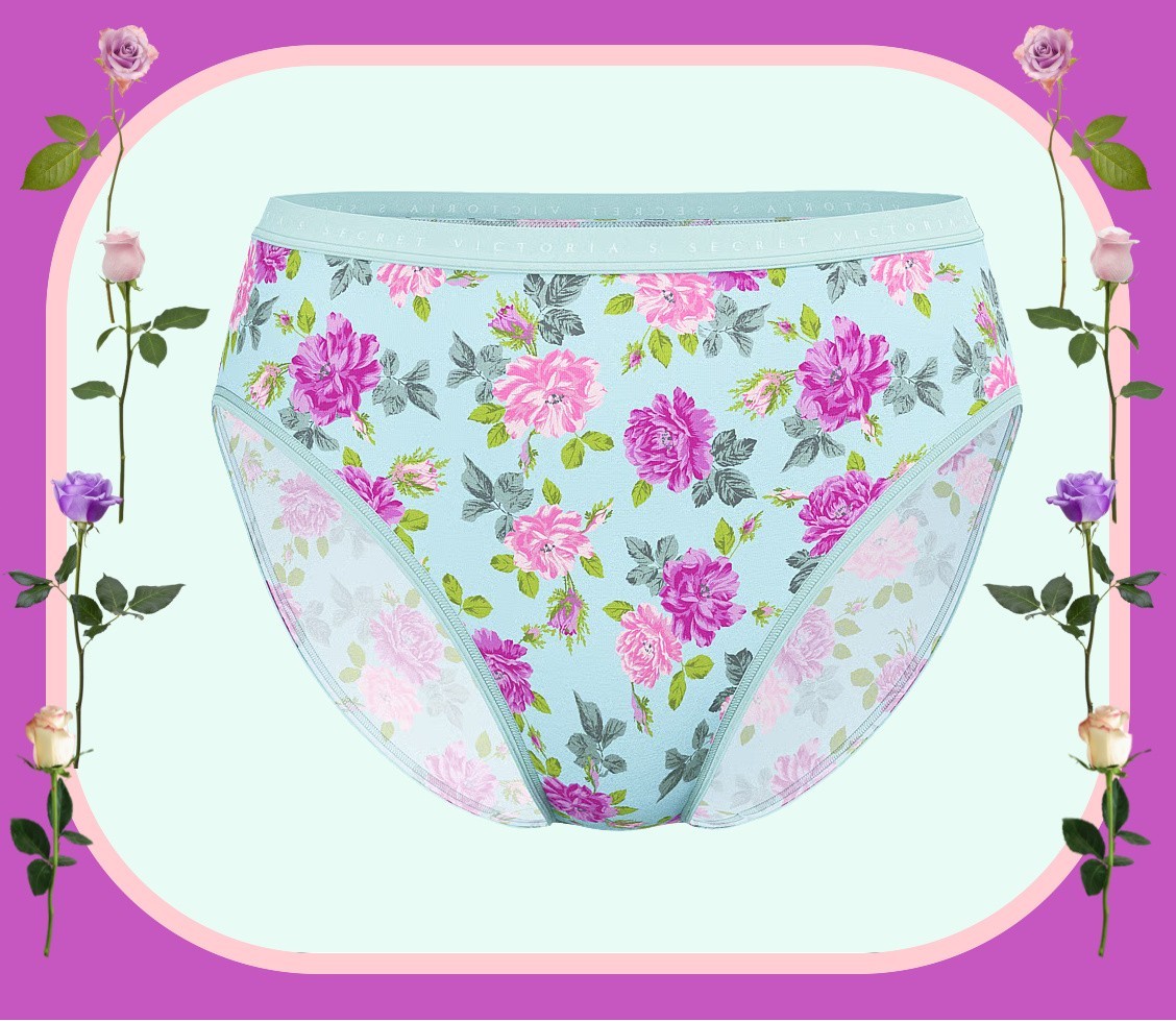 XS S M L XL XXL Green Roses Cotton Victorias Secret High-Leg Waist Brief Pantie