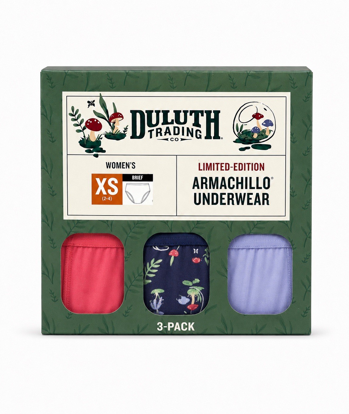 Duluth Women’s Armachillo Cooling Briefs Underwear/3pk Mushroom Terrarium Sz XS