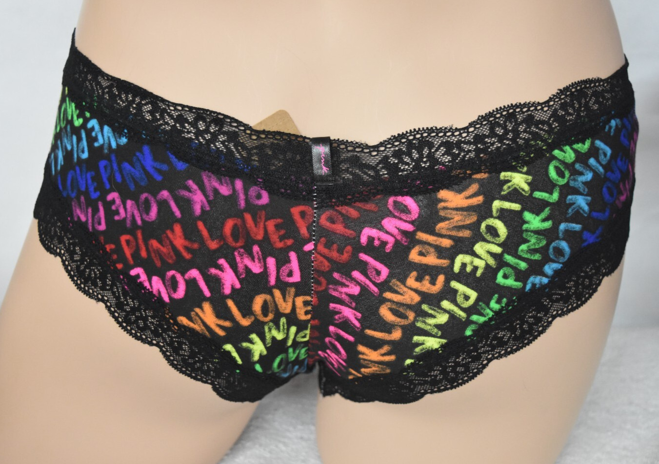 NWT Victoria’s Secret Pink Multicolor Rainbow Lace Detail Cheeky Panty M