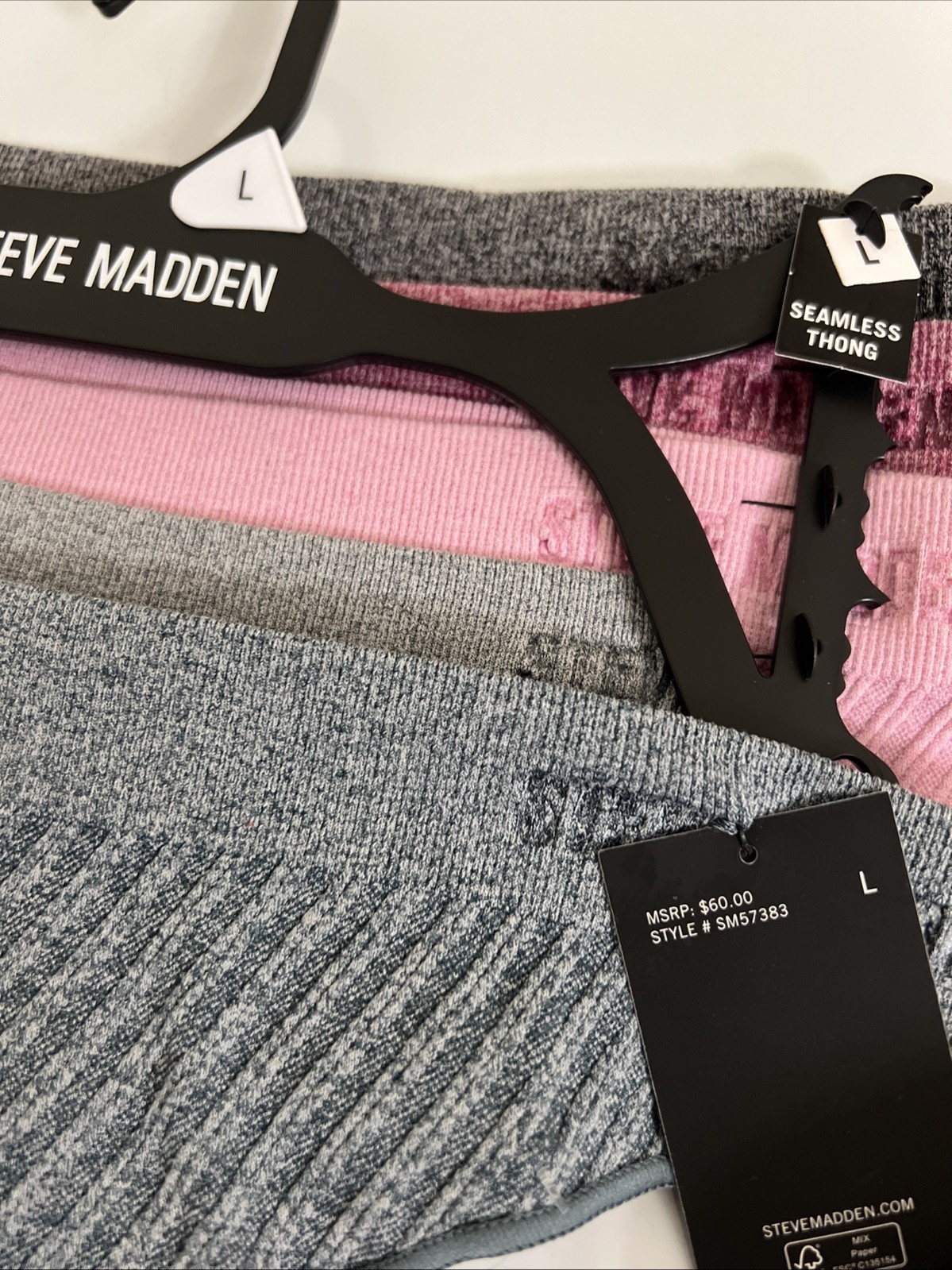 Steve Madden 5 Pack Logo Seamless Chevron Thongs Panties Assorted Colors Large