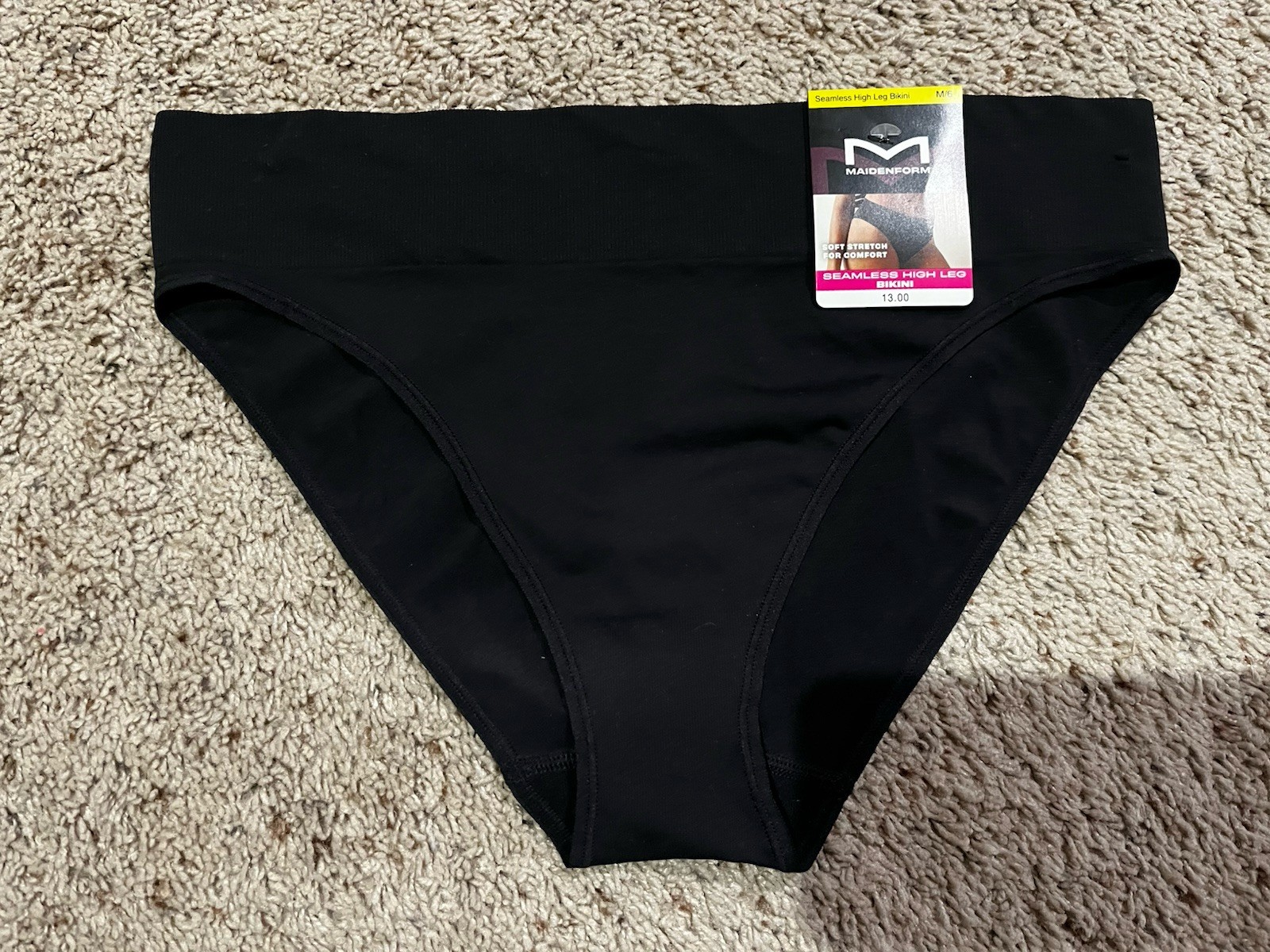 NWT Maidenform Seamless High Leg Bikini Panty Medium 6 Black