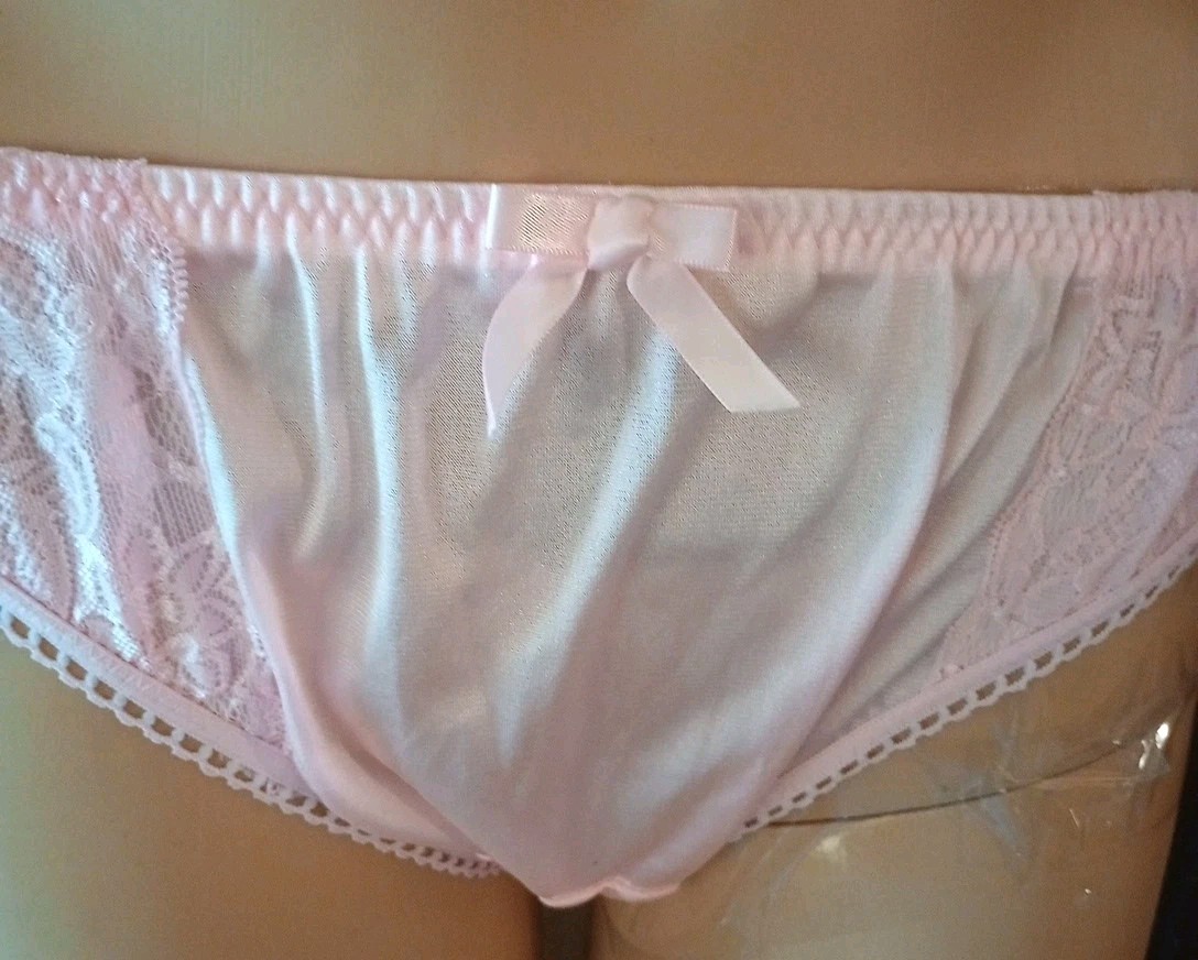 Vintage 60s Style Bikini Panty S5 Adult Unisex Silky Pink Nylon W/Lace Handmade