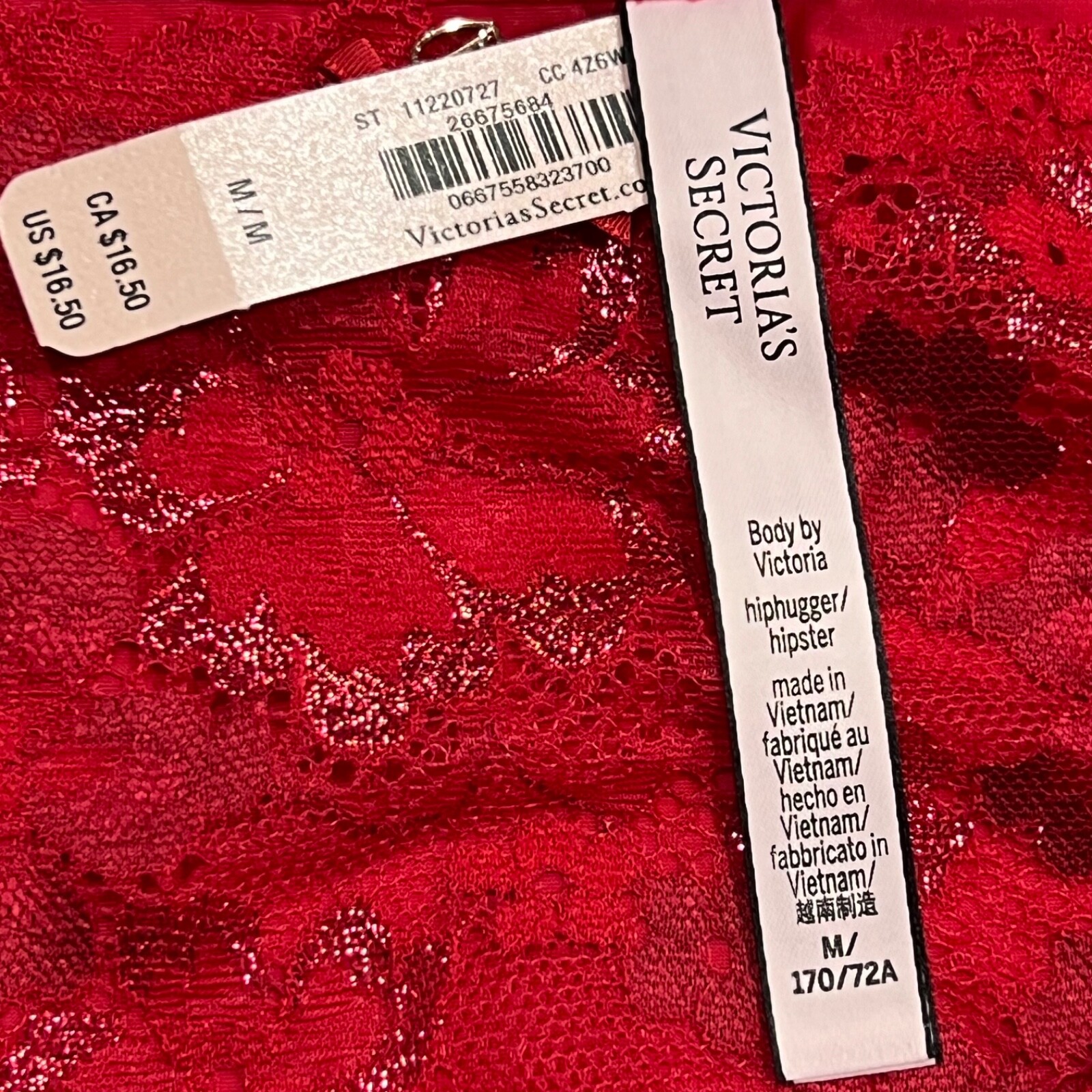 NWT VICTORIA’S SECRET Body By Victoria Hipster Pantie Sz M-L-XL Red Silky Lace