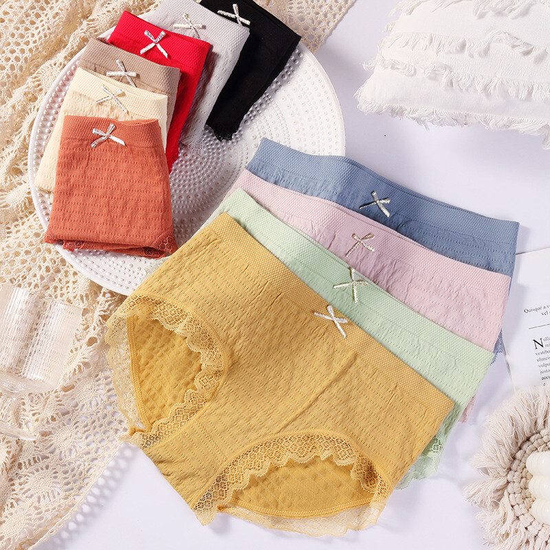 Women’s Solid Color Breathable Graphene Skin-Friendly Seamless Mid Waist Panties