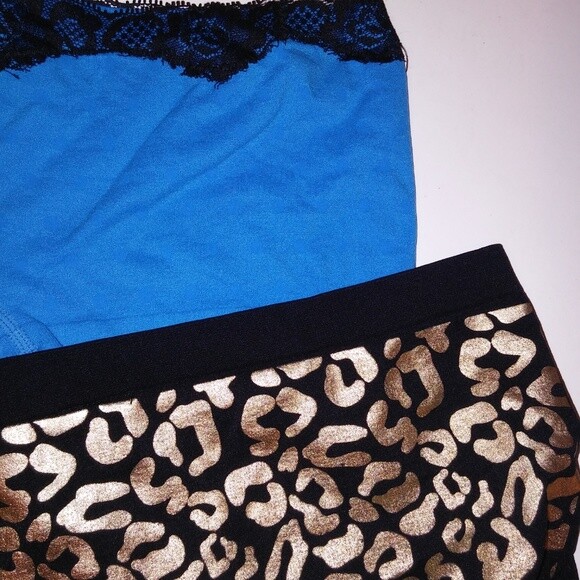 Set of 2 Boyshort Panty Black Gold Blue Dots Large XL