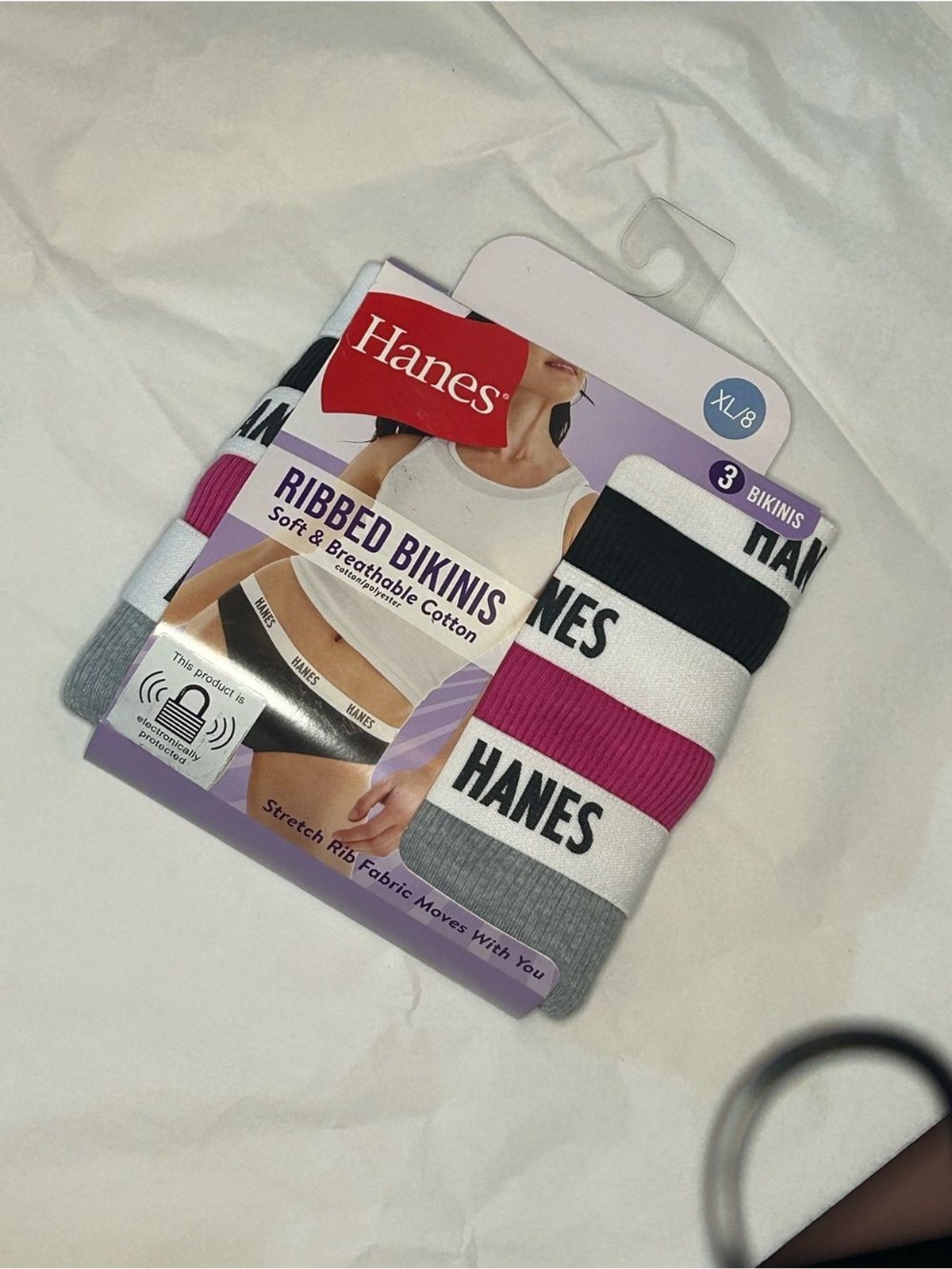 Hanes Ribbed Bikinis 3-Pack – Black, Pink, White, Gray