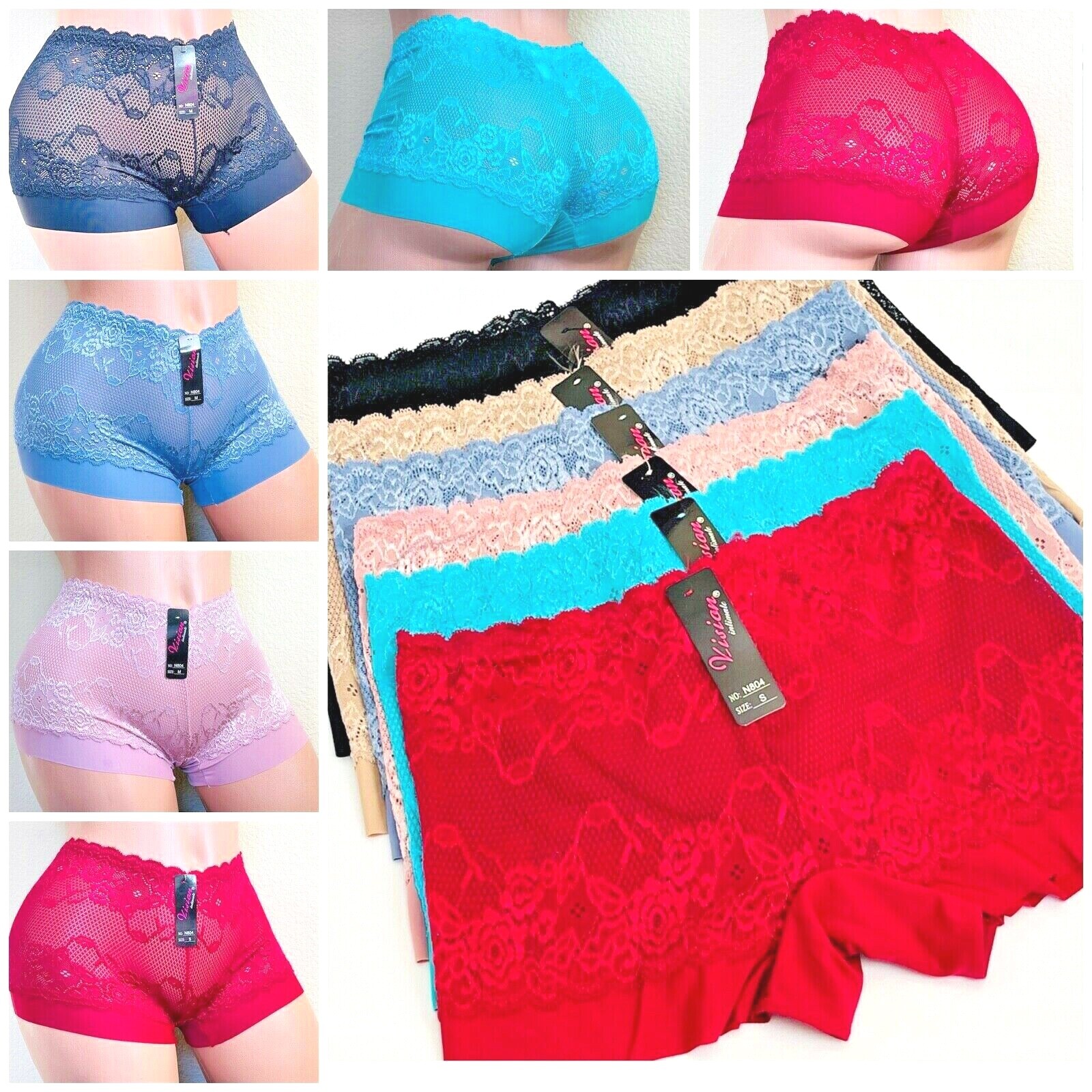 6-12 WOMEN Boyshort No SHOW SHORTIE SOFT LACE Silky Panties UNDERWEAR N804 S-XL