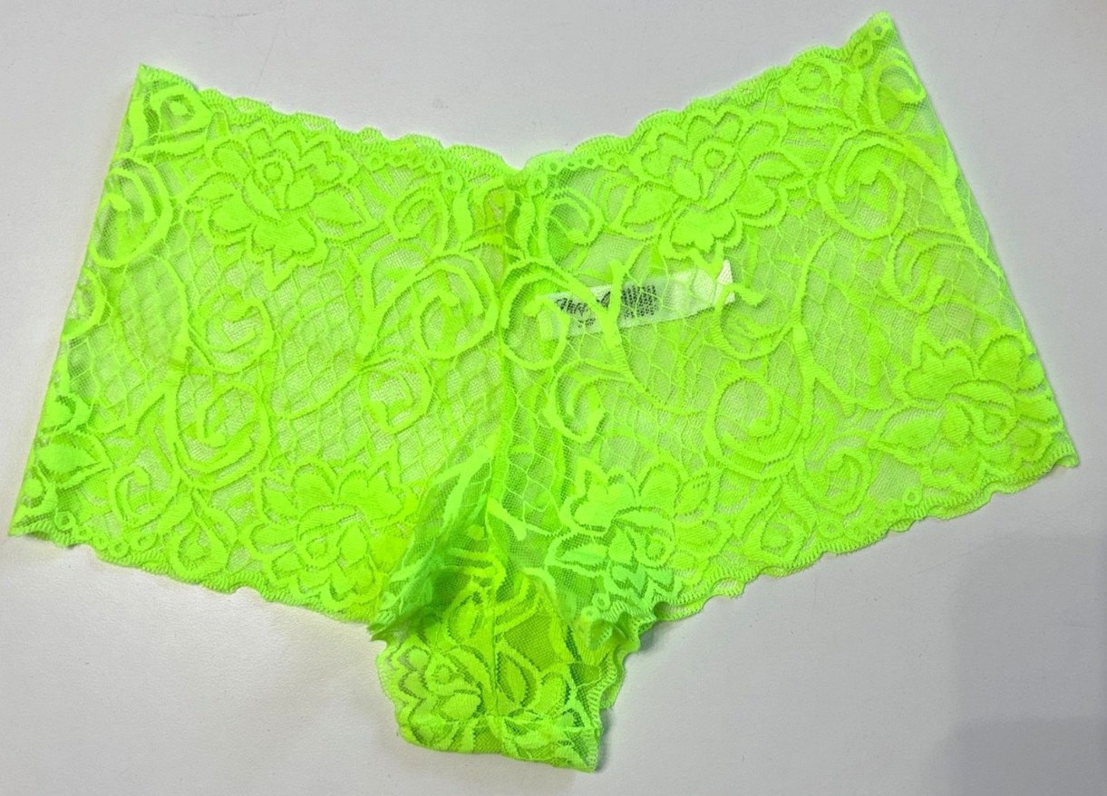 Mapale MEDIUM No Show Sexy Boyshort Lace Panty NWOT Electric Neon Green