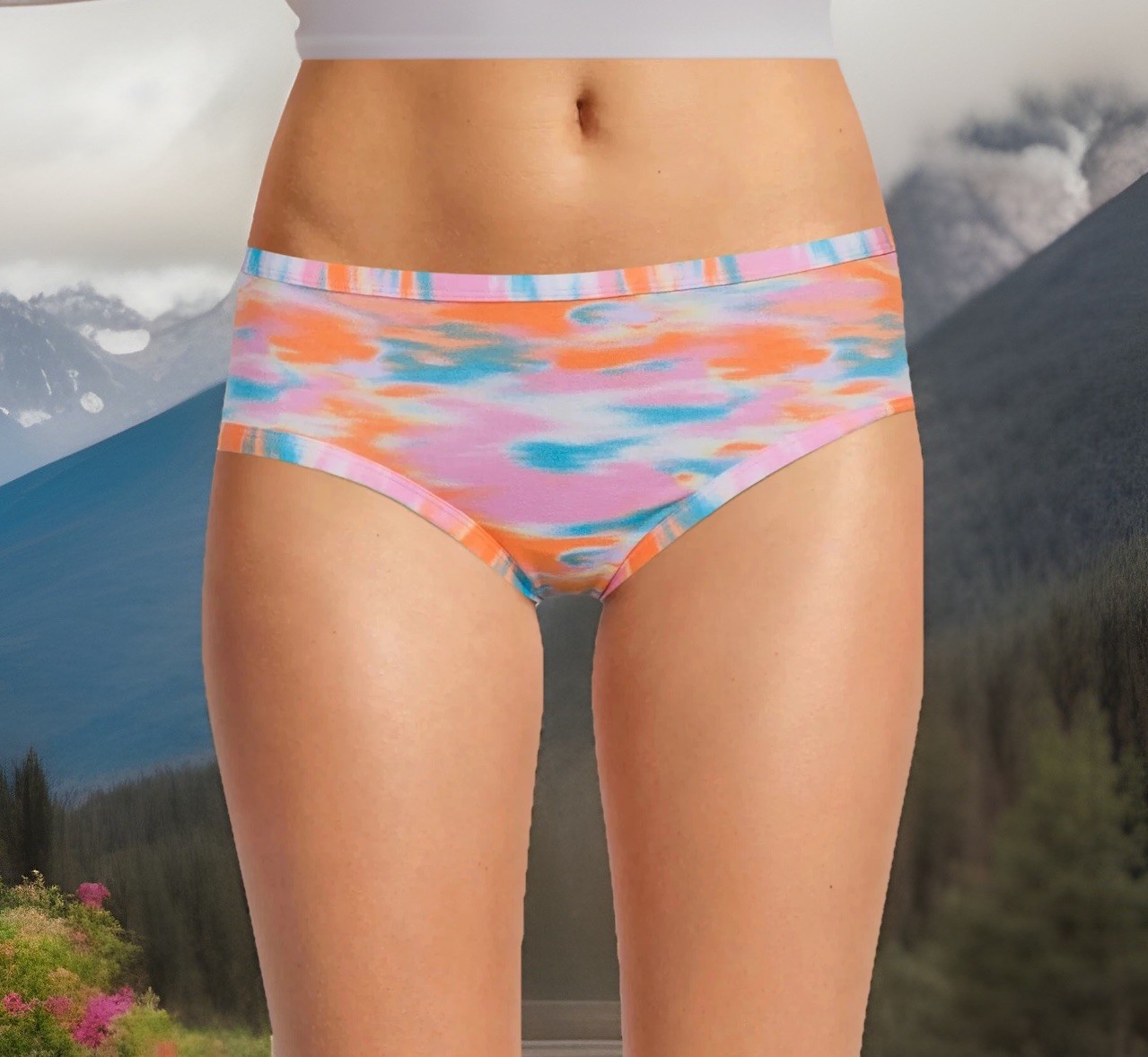 Nobo Hipster Cotton Spandex L(11-13) NWT Petal Pink Sunset Tie Dye