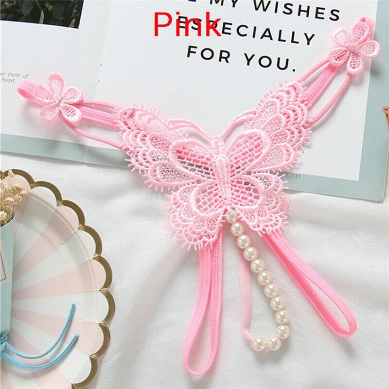 Womens Sexy Crotchles Pearl Panties Thong G string Lingerie Lace Underwear Brief