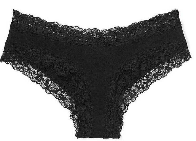 XXL NOIR BLACK Victoria’s Secret Stretch Cotton Lace-Waist & Leg Cheeky Pantie