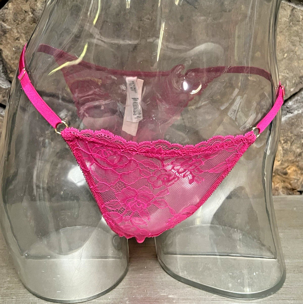 Victoria’s Secret Lace BRAZILIAN Panty Adjustable Waist Sz XL HOT PINK NWT$18.95