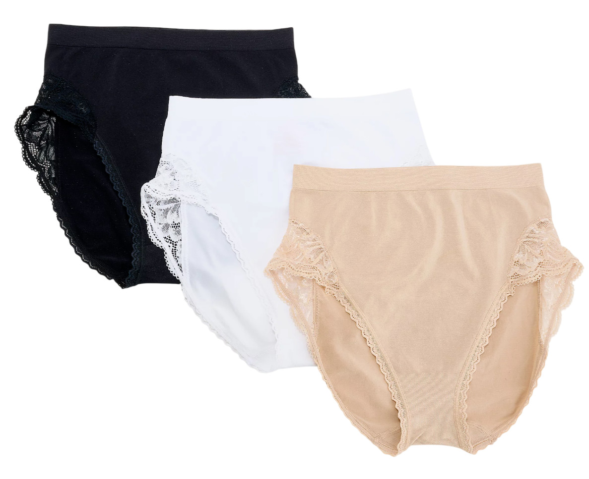 Breezies~Set of 3~Natural Curves Lace Full Briefs~2X~Basic~A647771 11429