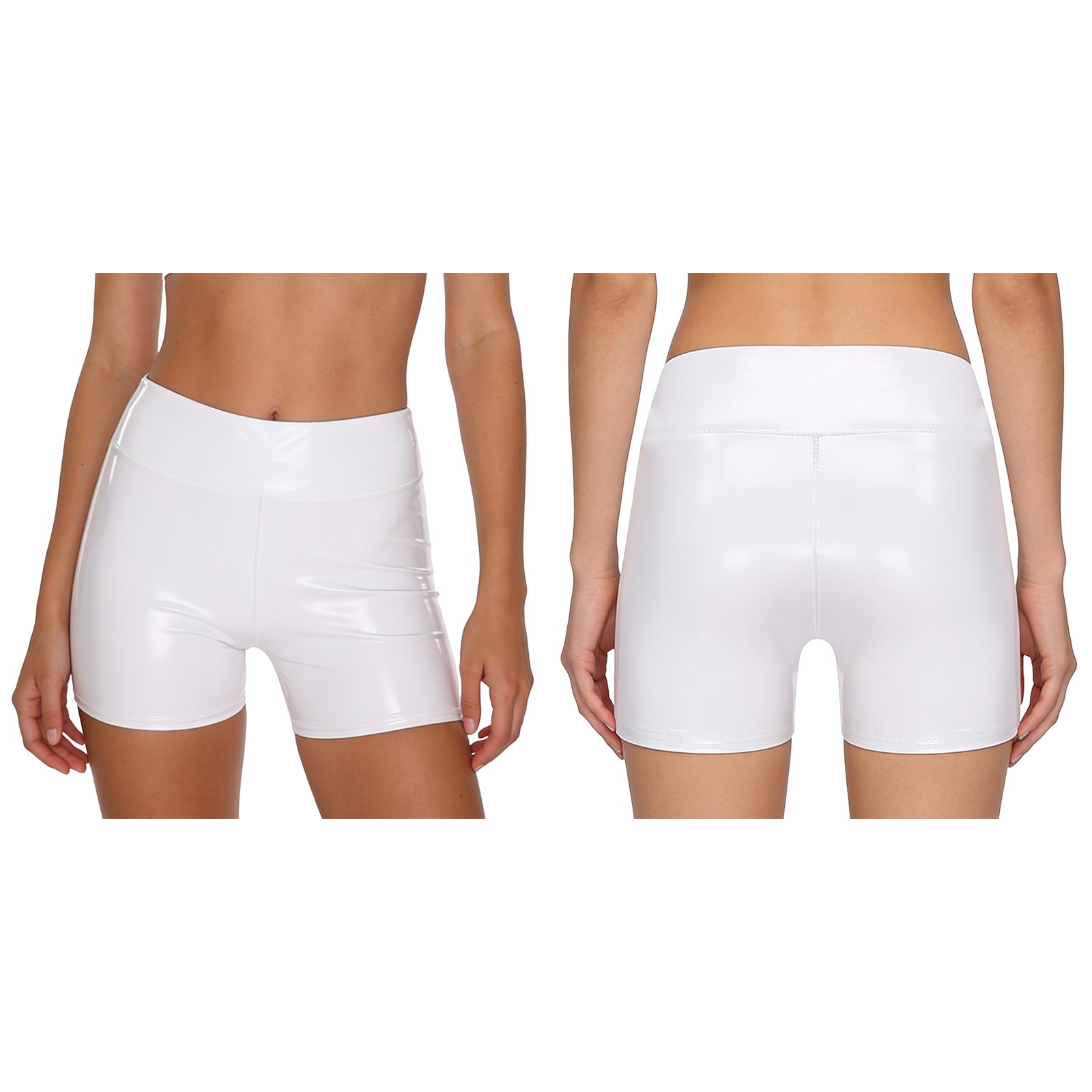 Womens Wet Look Hot Pants High Waist Stretchy Skinny Glossy Cheeky Booty Shorts