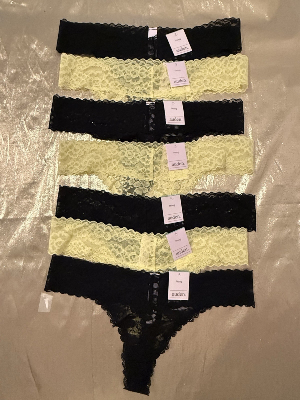 NWT 7 Pack Auden Lace Stretchy Thong Panties Black Yellow Size Small (4-6)