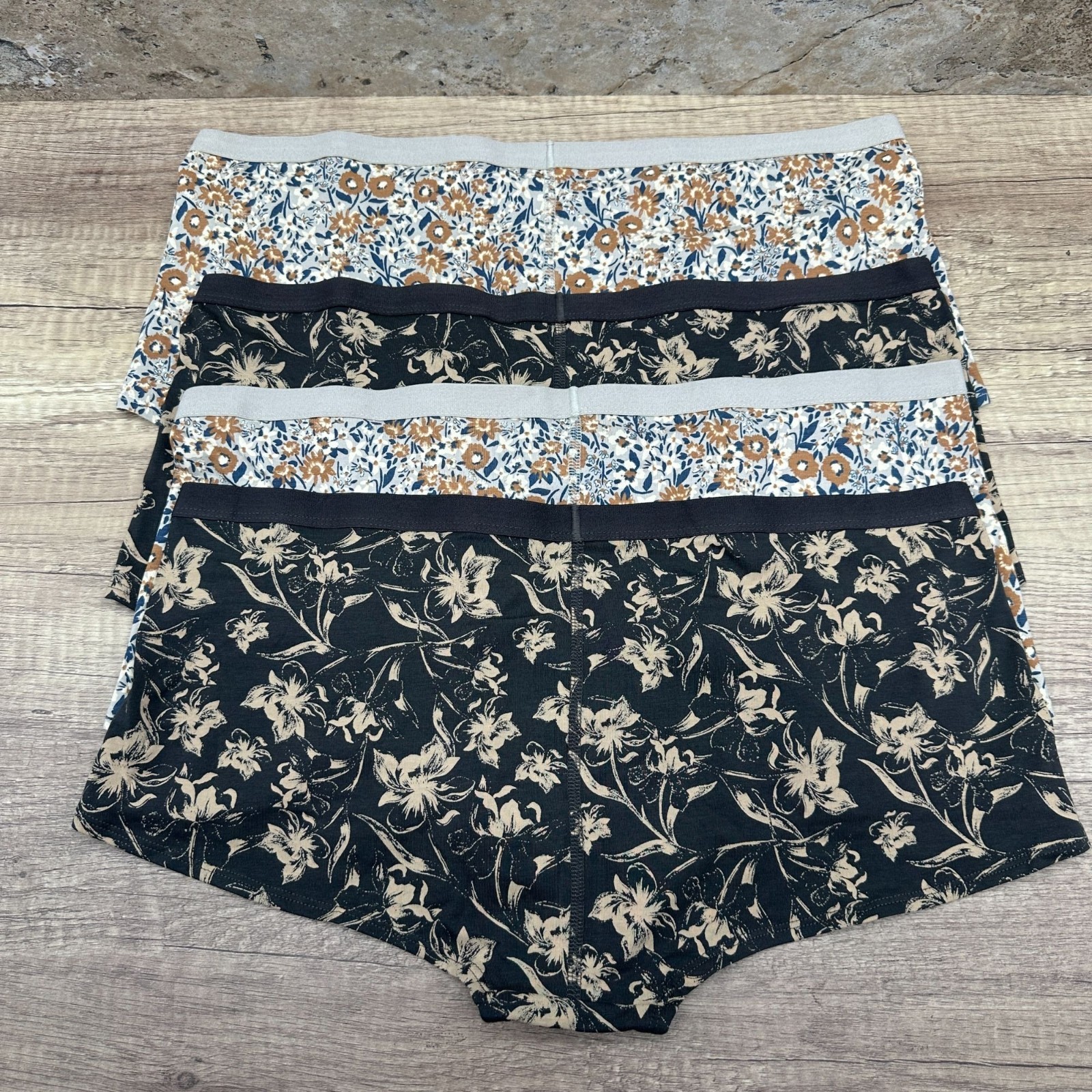 Pact Womens Organic Cotton Boyshort Underwear 4 Pack XL Floral Black Multicolor
