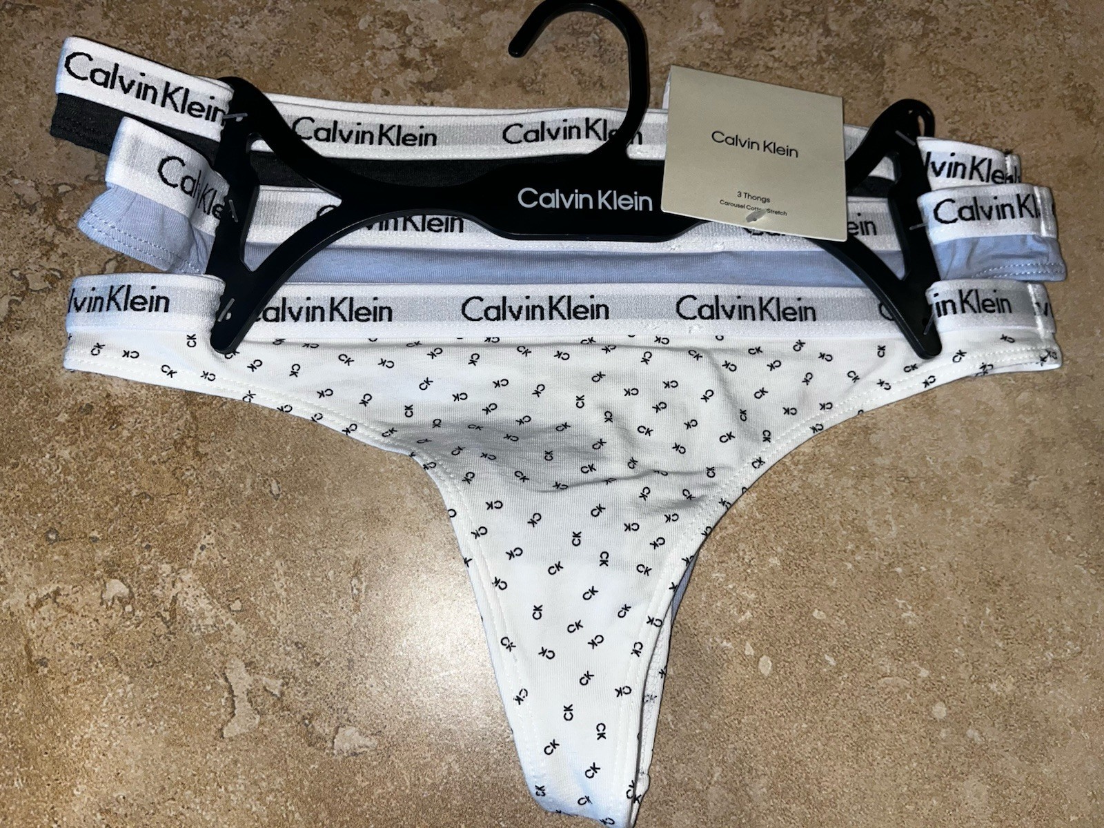 NWT Calvin Klein 3 Pair Carousel Cotton Stretch Thong Panty Small QP1259R $33
