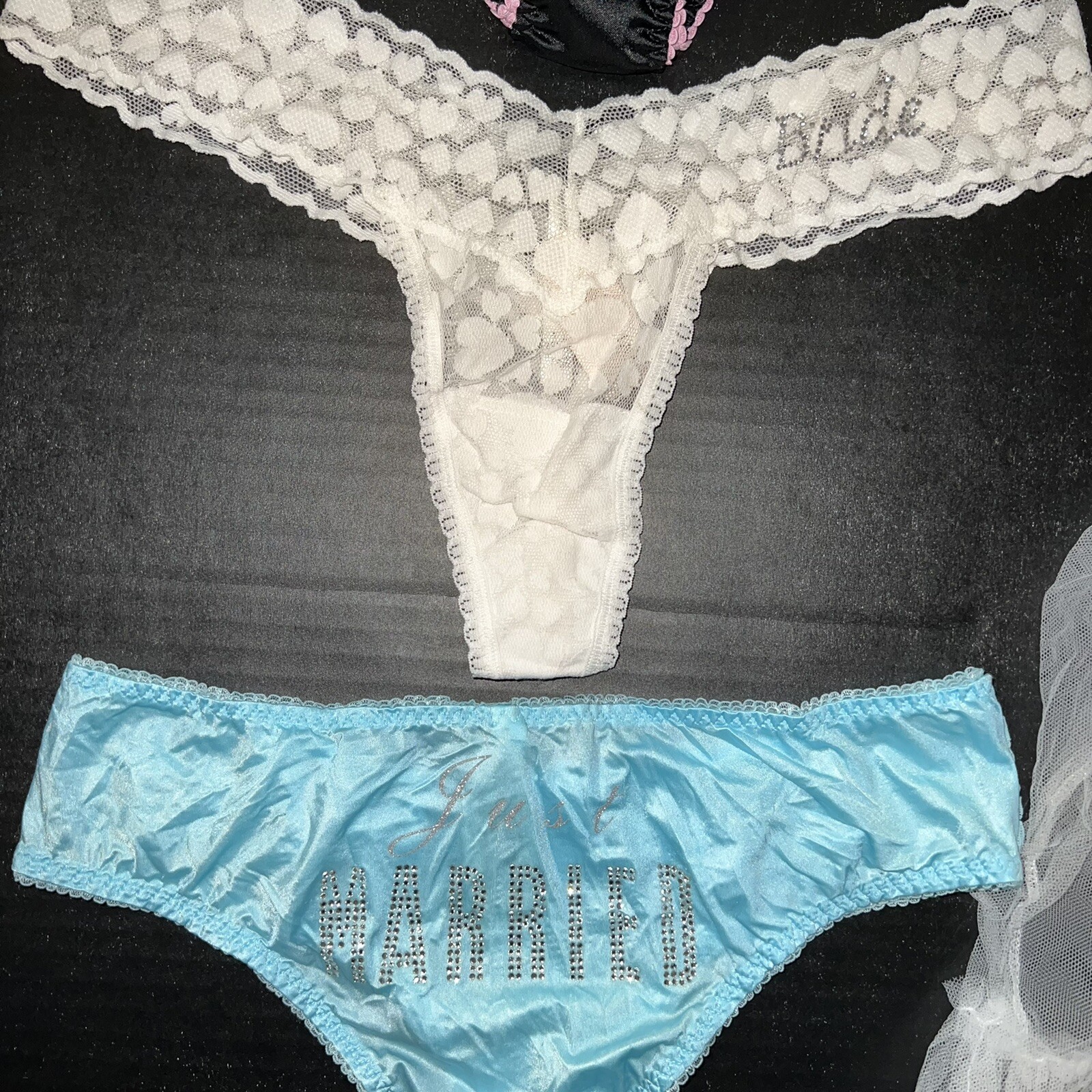 Victoria’s Secret S BABYDOLL+panty lot I DO BRIDE just married BLUE white BRIDAL