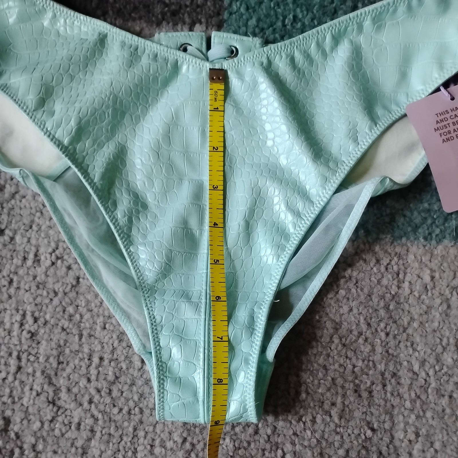 Savage X Fenty Faux Leather Thong NWT Crocodile Print Size Large Teal Blue